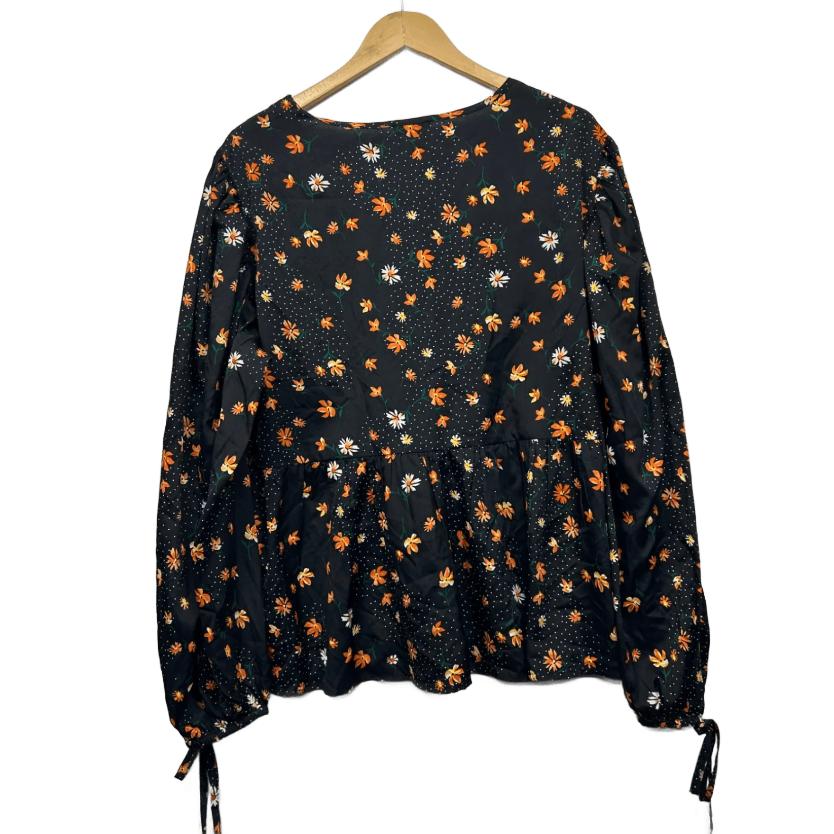 New Boohoo Top 22 Black Polyester Long Sleeve V-Neck Smock Blouse - Image 2