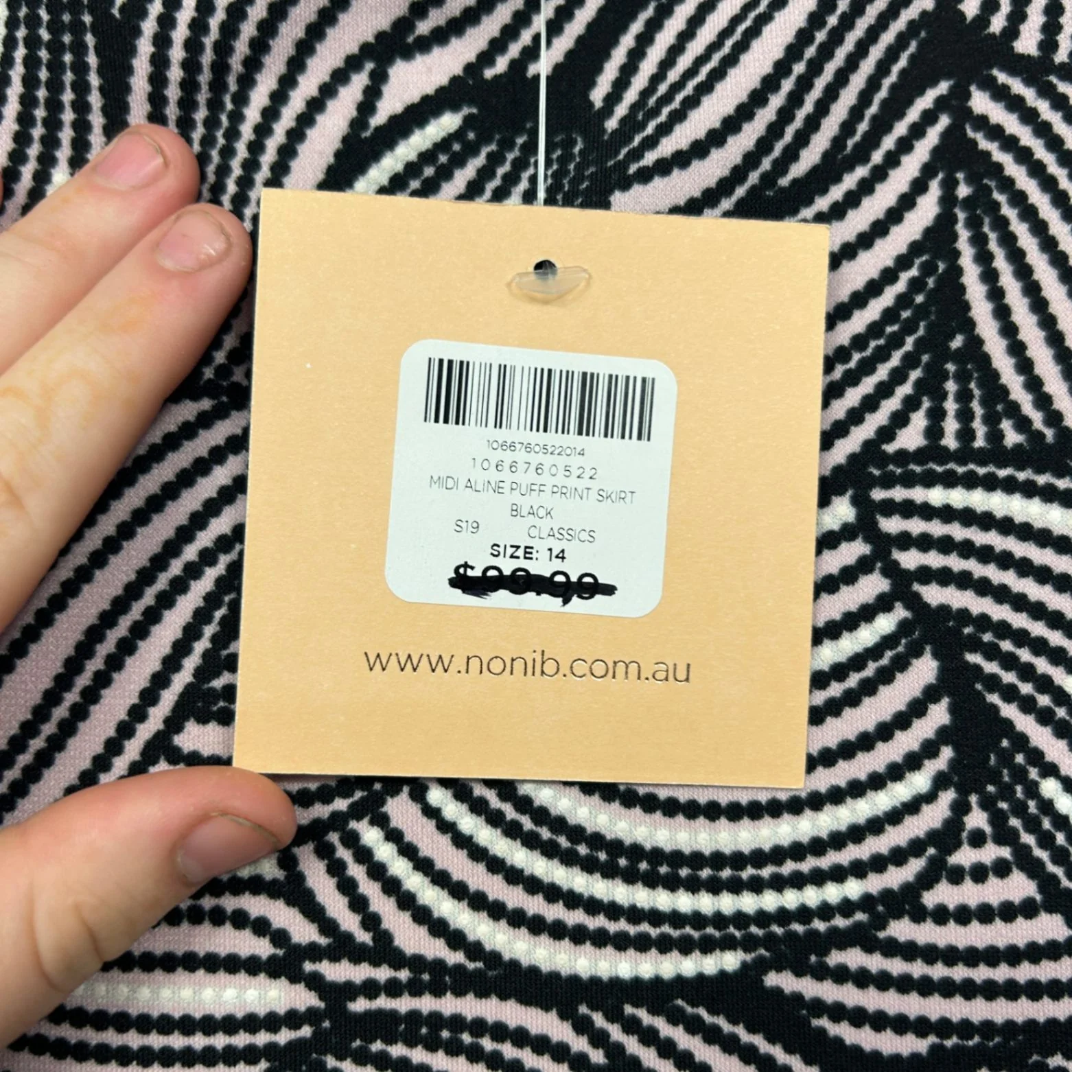 New Noni B Black Puff Print Midi Stretch Waistband A-Line Skirt Size 14 - Image 6
