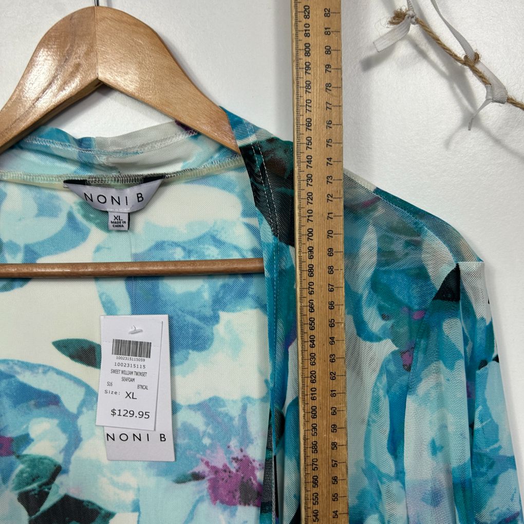 Noni B Blue Floral Sheer Open Front Top - Size XL - Image 6