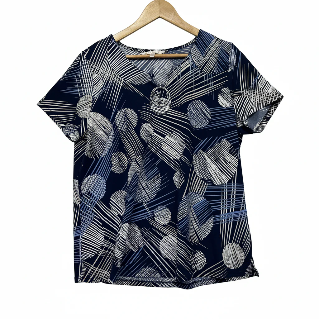 Noni B Navy Geometric Print Top - Size XL