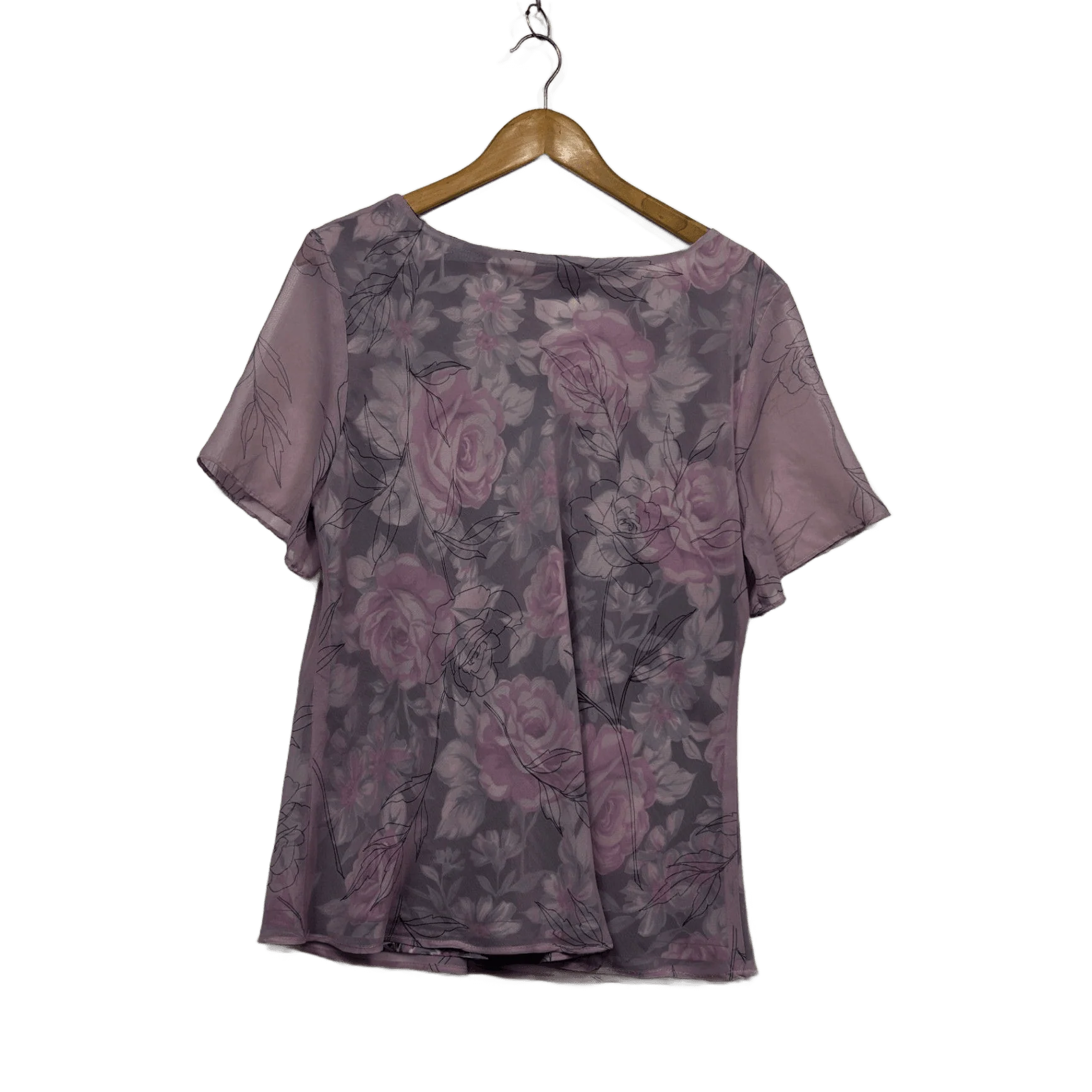 Noni  B  Pink Short Sleeve Floral Sheer Overlay Blouse Size 14 16 - Image 2