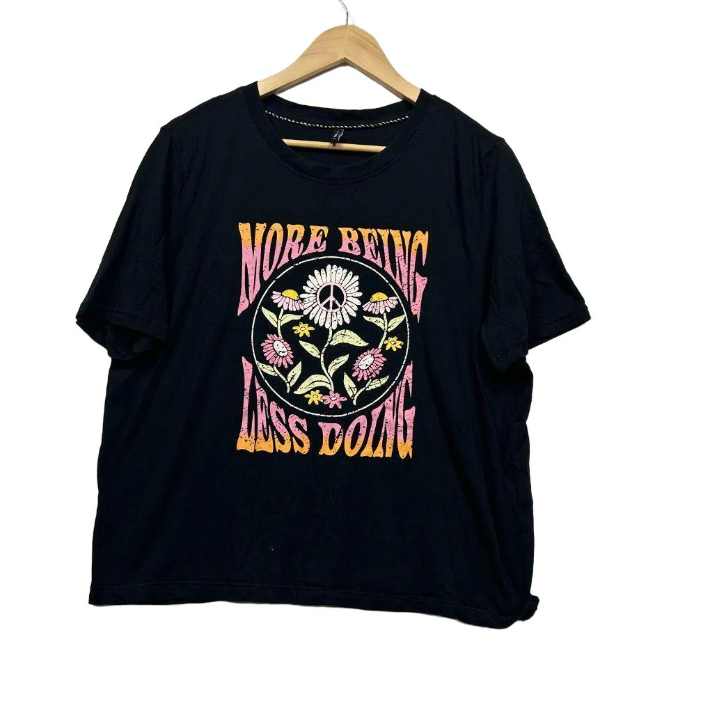 'More Being Less Doing' Black Cotton Graphic Tee - Size XL