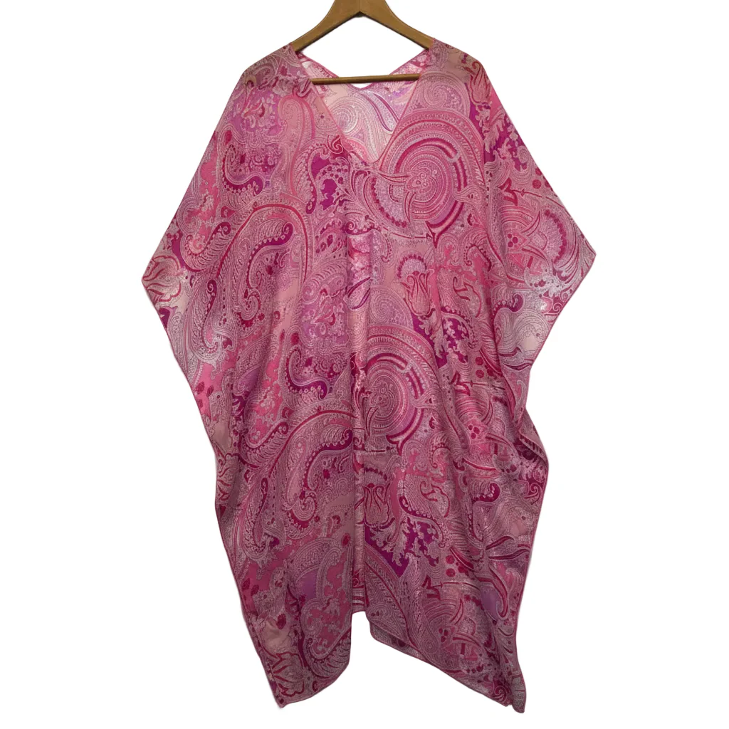 Pink Paisley Print V-Neck Kaftan - One Size