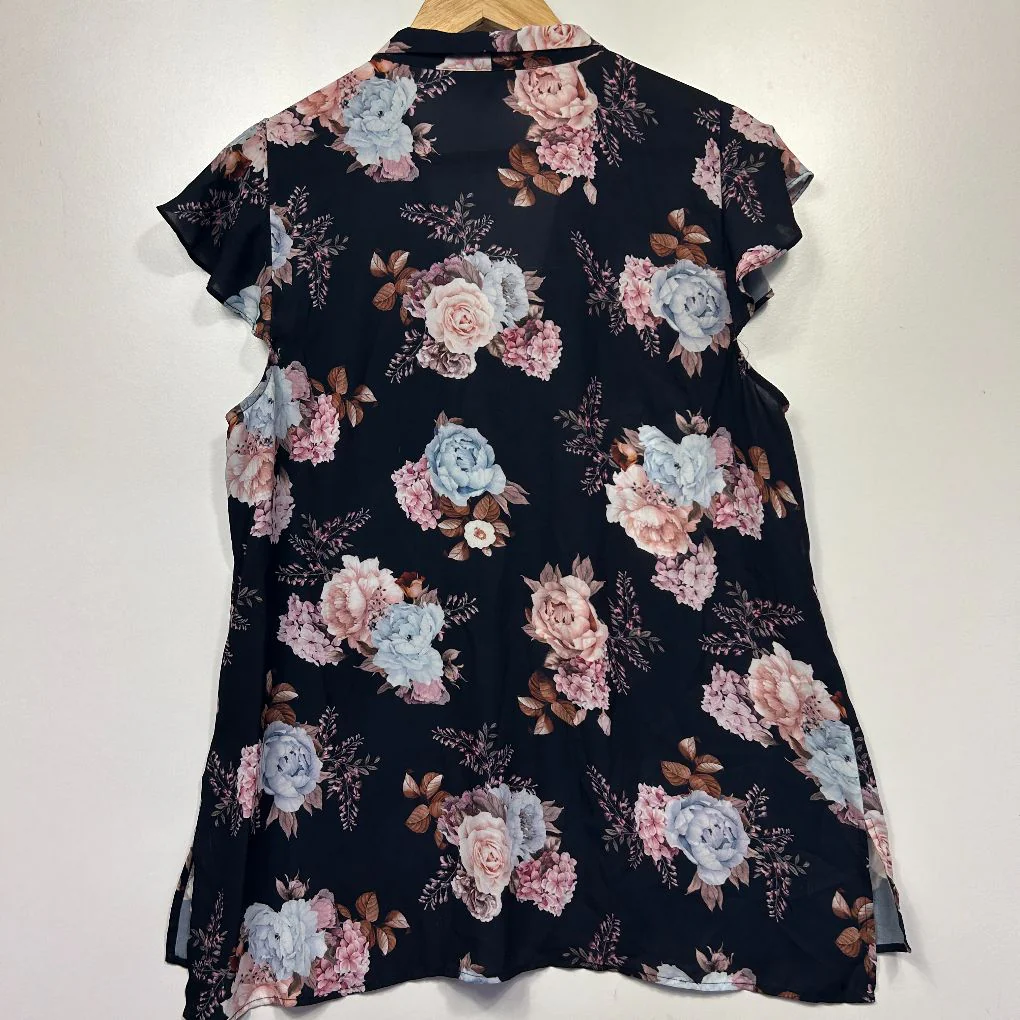Portmans Black Floral Sleeveless Blouse - Size 16 - Image 2