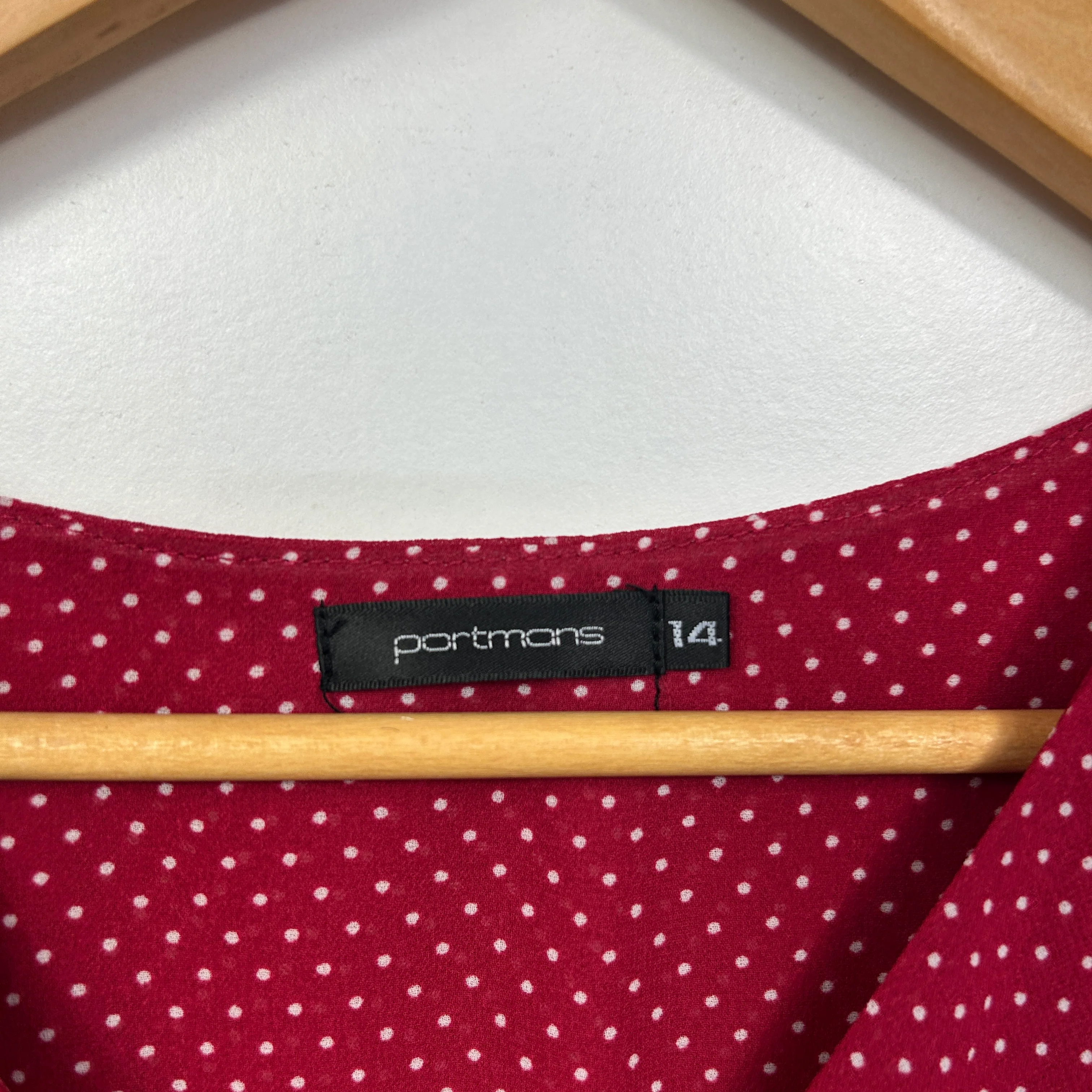 Portmans Burgundy Polka Dot Ruffle Sleeve Top - Size 14 - Image 2