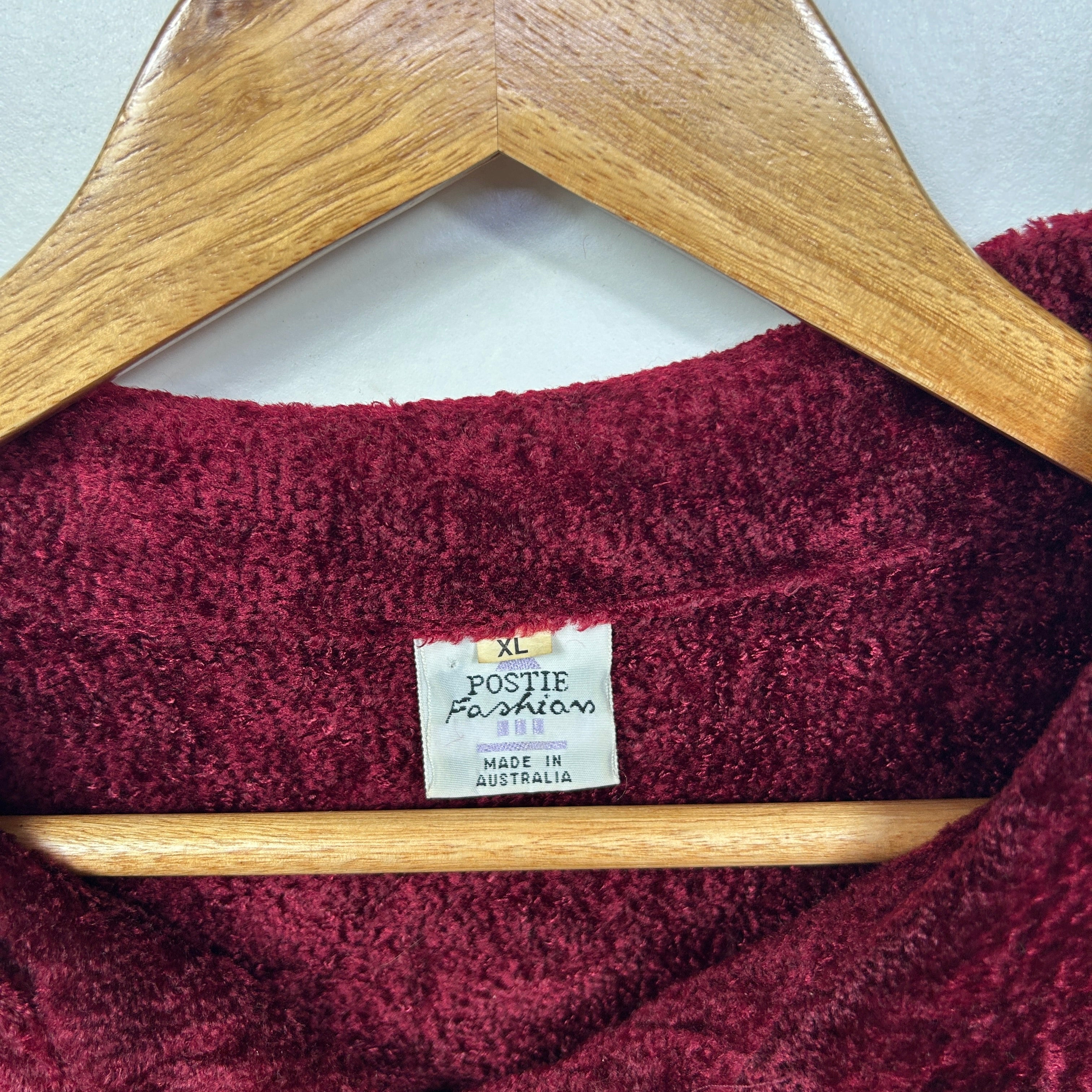 Vintage Postie Fashion Burgundy Chenille Polo Top - Size XL - Image 2