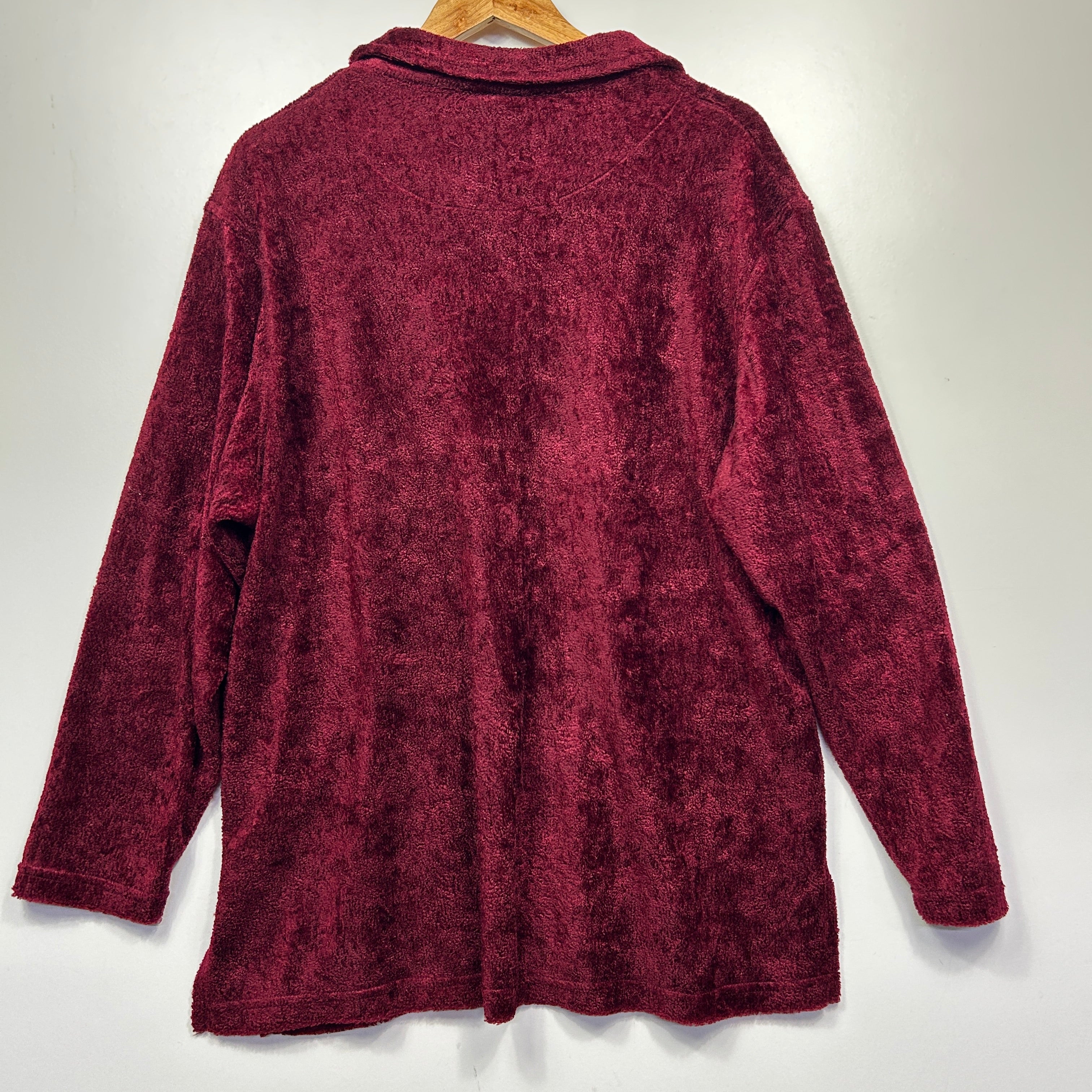 Vintage Postie Fashion Burgundy Chenille Polo Top - Size XL - Image 4