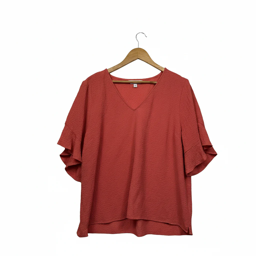 Preview Coral Textured Top with Ruffle Sleeves - Size 16