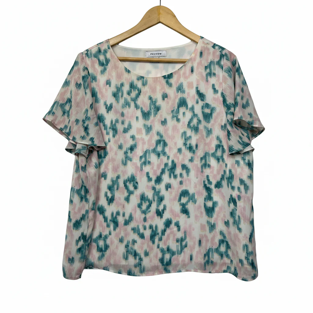 Preview Pink Teal Abstract Print Top - Size 18
