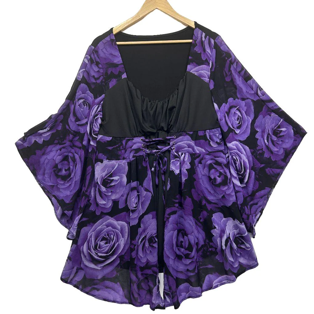 Purple Rose Print Top - Size 1XL