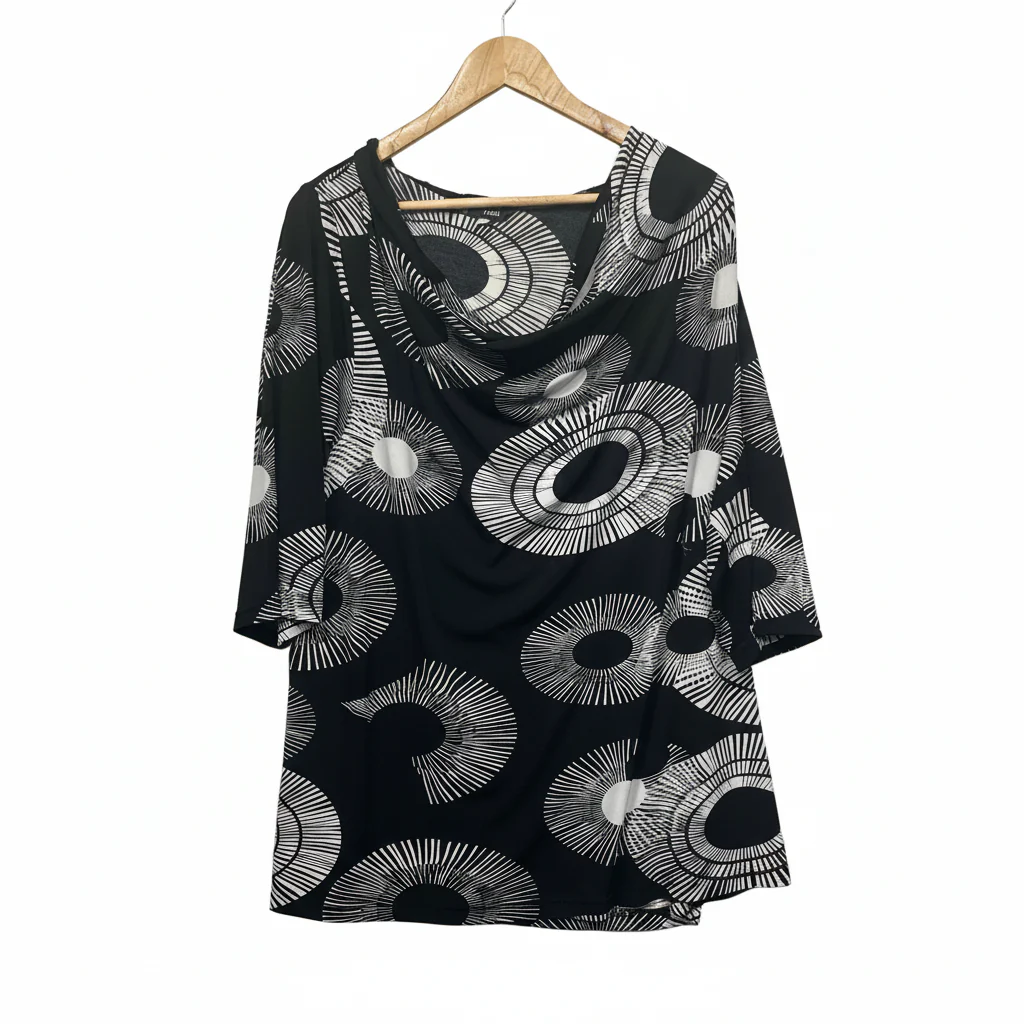 RTM Black White Print Tunic Top - Size L