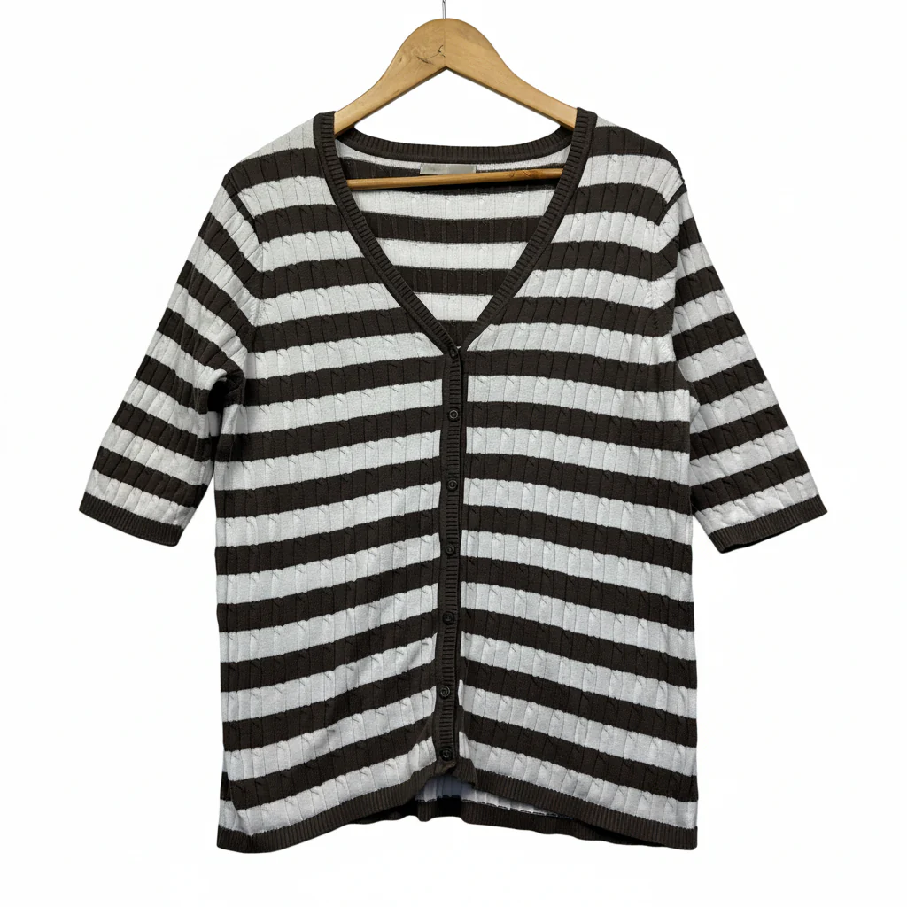 Regatta Brown and White Striped Knit Top Cardigan - Size 16
