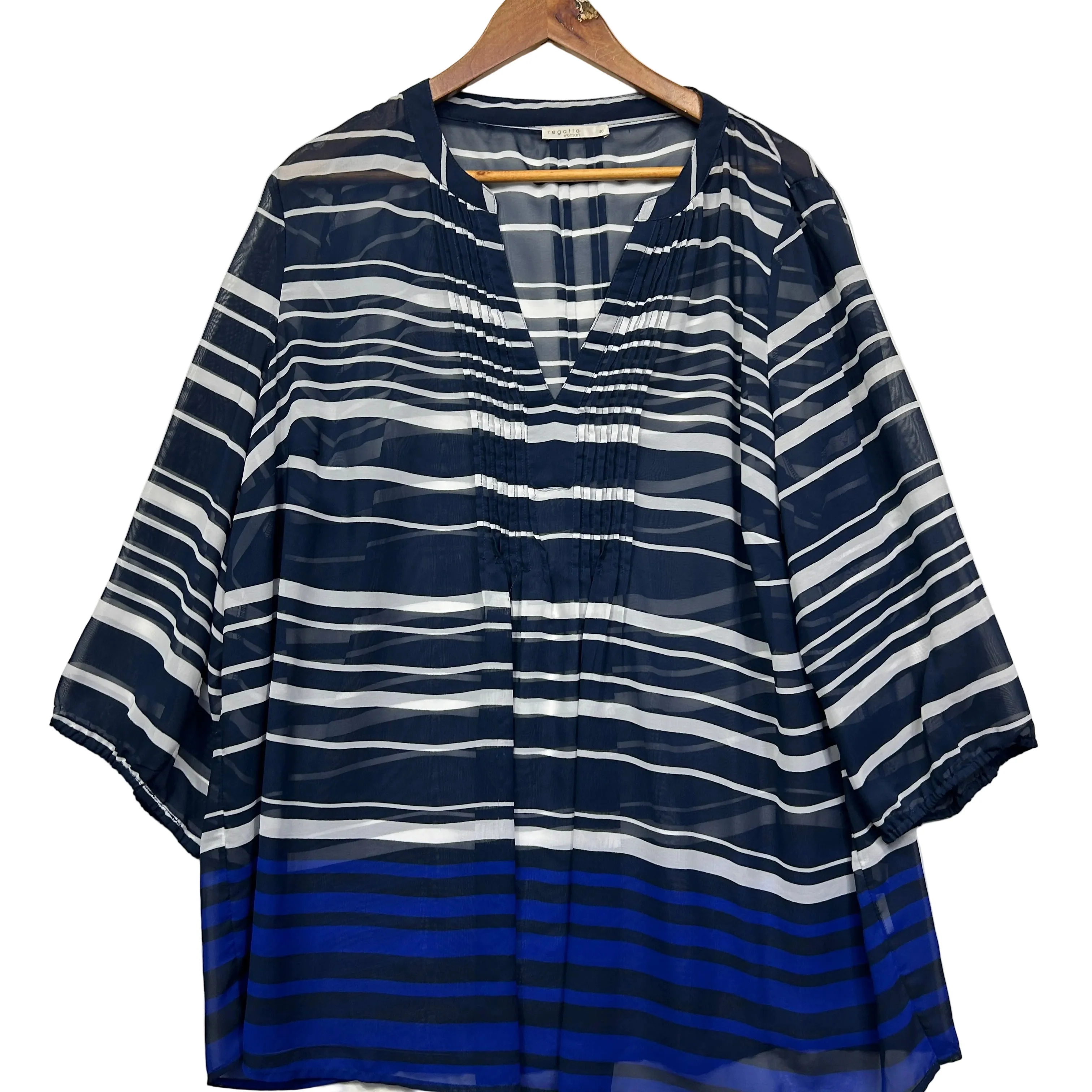 Regatta Woman Navy Striped Sheer Blouse - Size 20