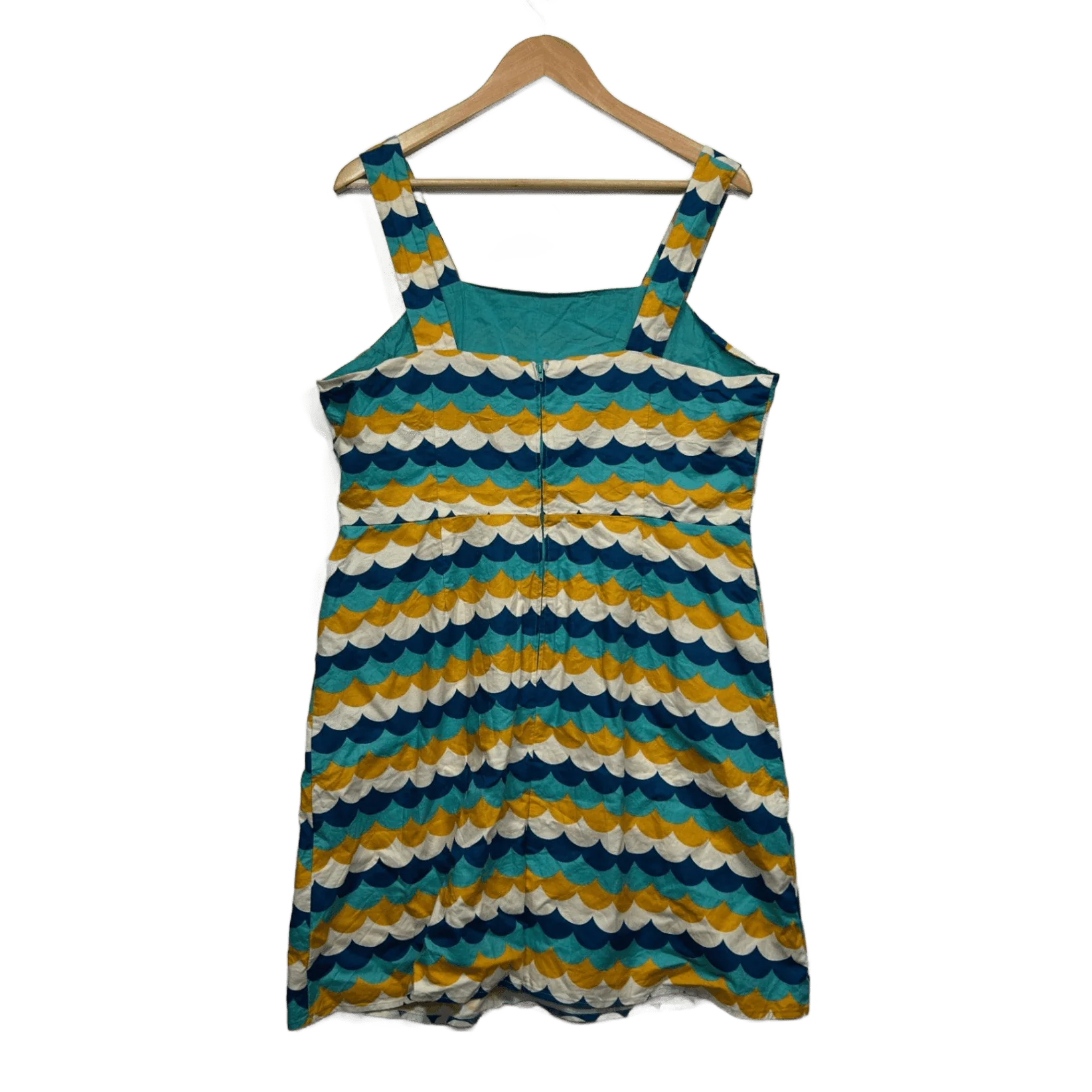 Revival Teal Mustard Blue Scallop Print Sleeveless Cotton Retro Dress Size 16 - Image 2