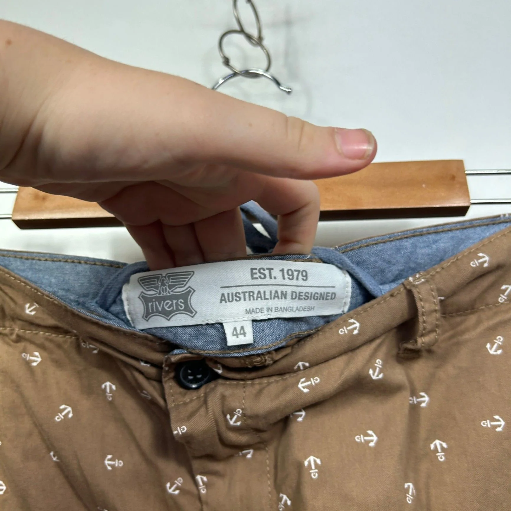 Rivers Mens Brown Anchors Sailing Nautical Casual Shorts Size 44 - Image 3