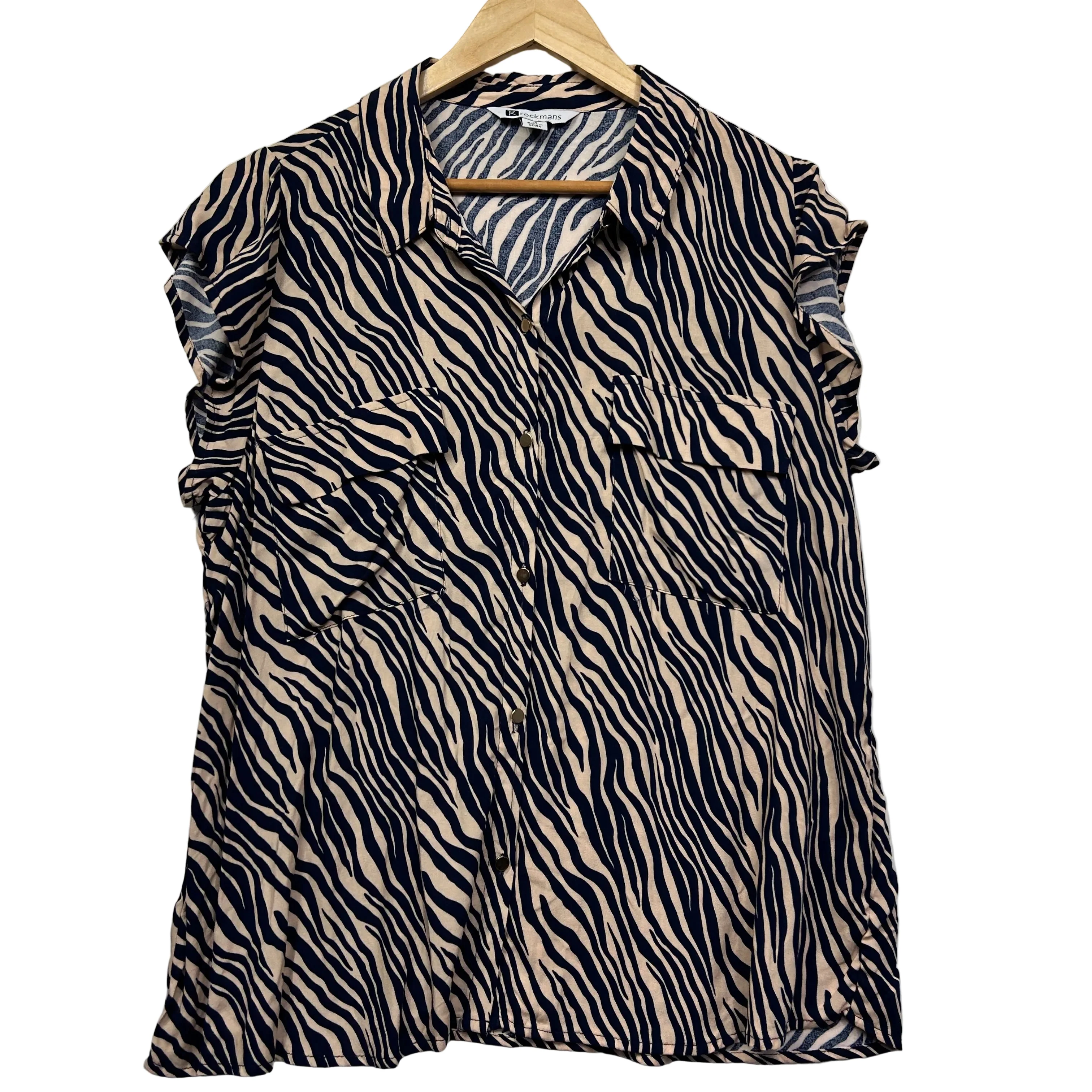 Rockmans Black and White Zebra Print Top - Size 18