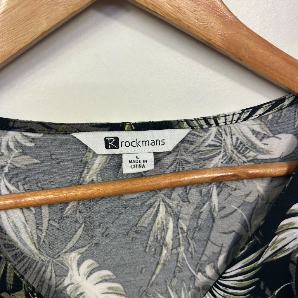 Rockmans Black Tropical Print Top - Size L - Image 2