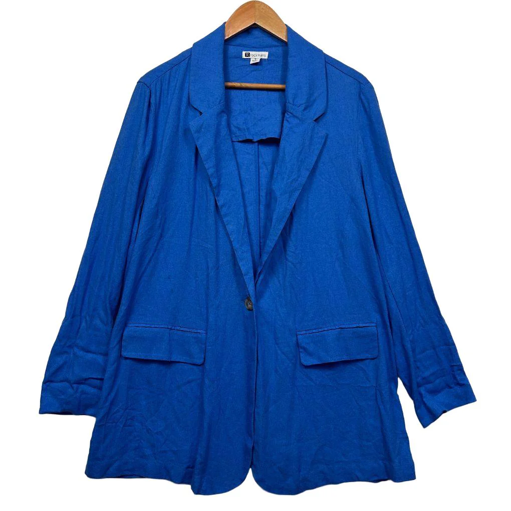 Rockmans Blue Linen Blazer - Size 16