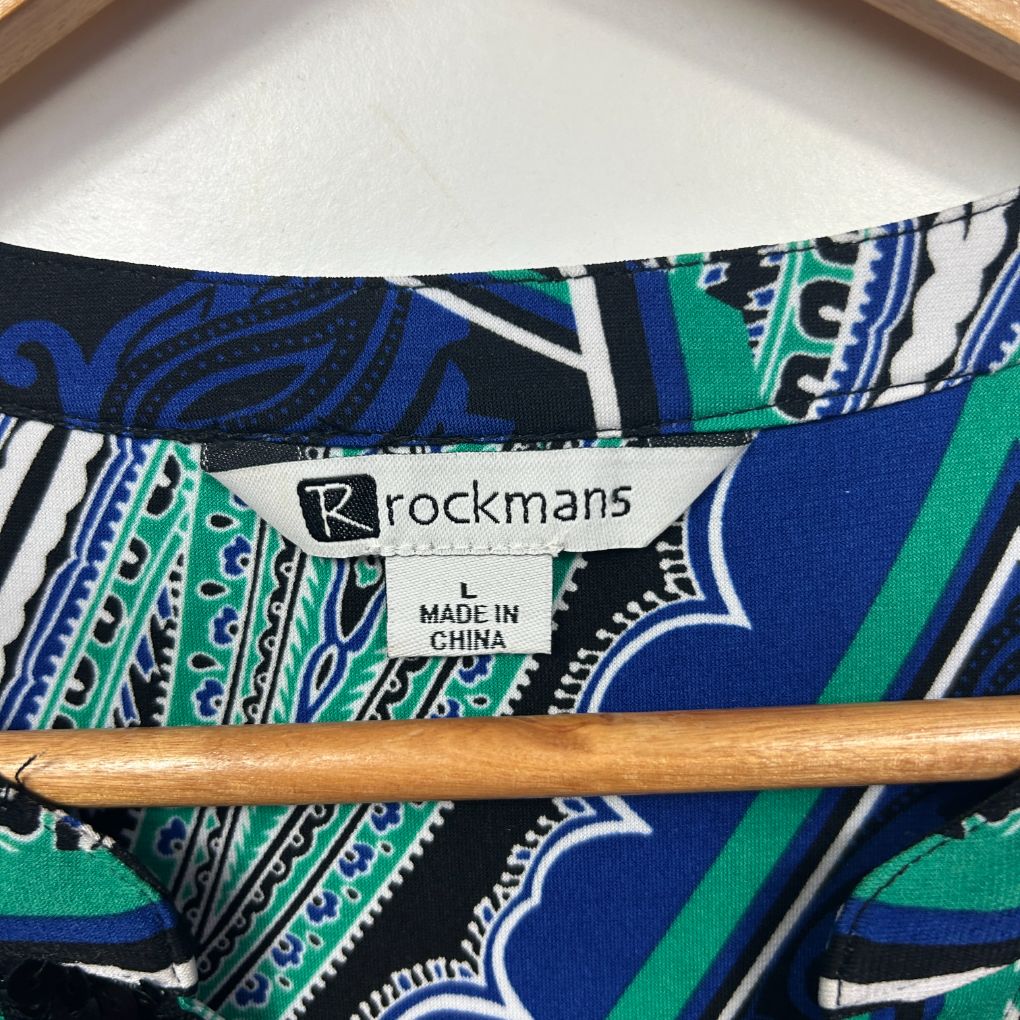 Rockmans Blue Paisley Print Top - Size L - Image 3