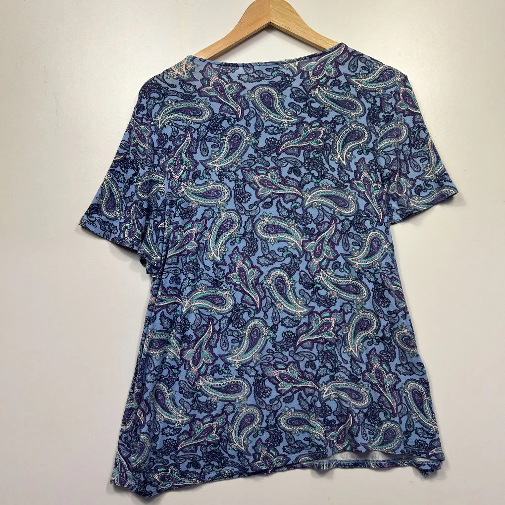 Rockmans Blue Paisley Print Top - Size L - Image 4