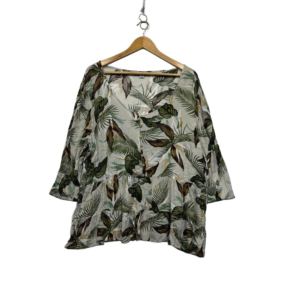 Rockmans Cream Tropical Print Top - Size 20