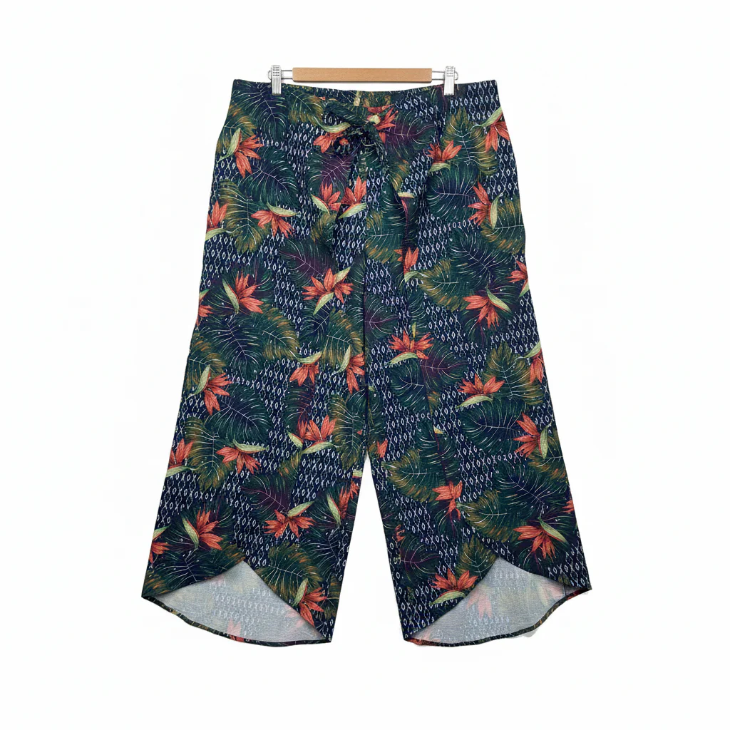 Rockmans Navy Blue Tropical Floral Print Culottes - Size 18