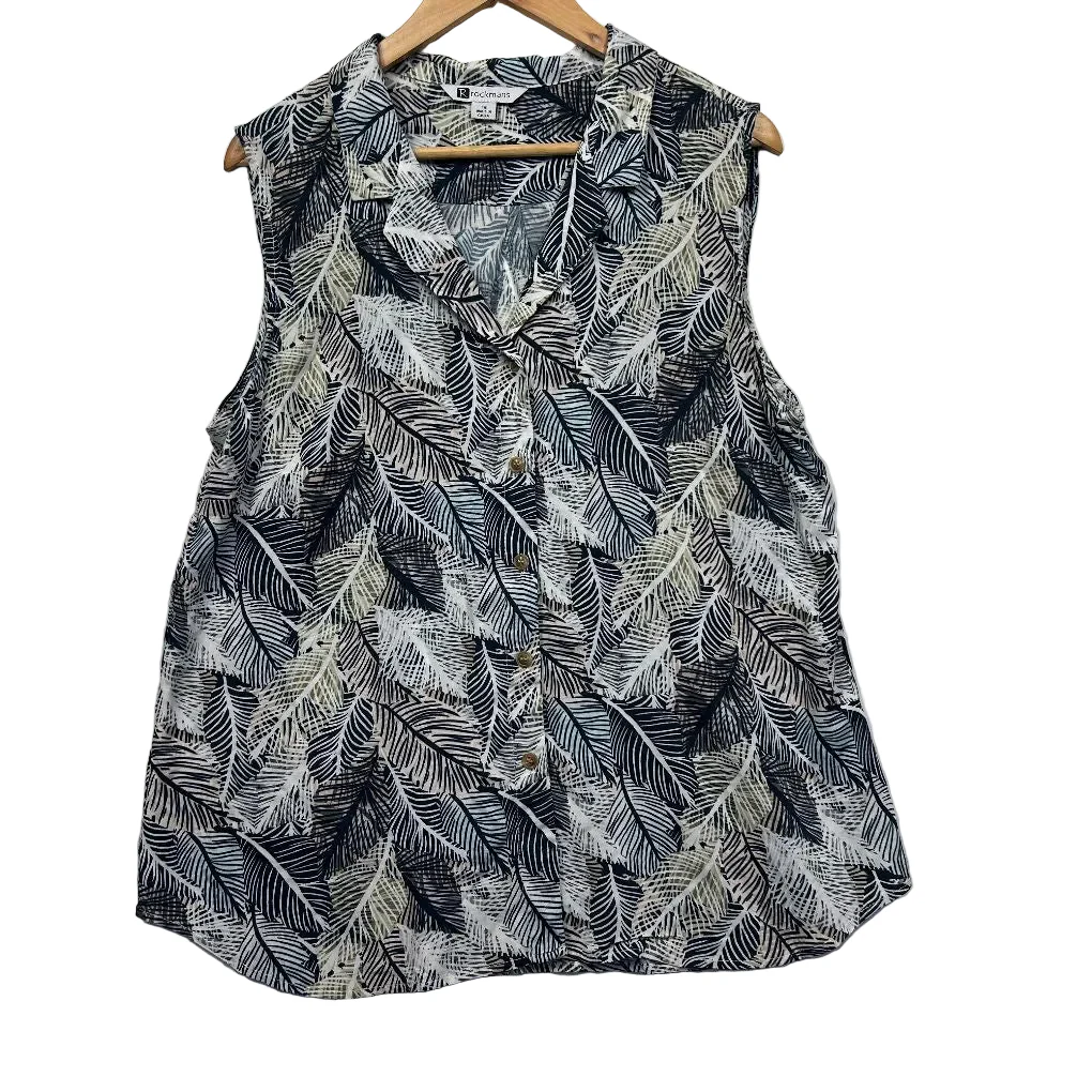 Rockmans Navy Leaf Print Sleeveless Top - Size 18