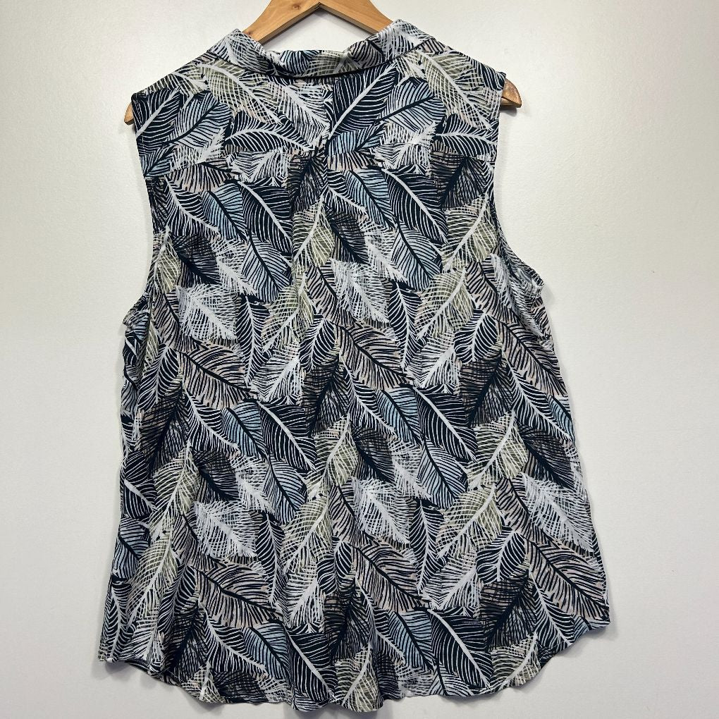 Rockmans Navy Leaf Print Sleeveless Top - Size 18 - Image 4