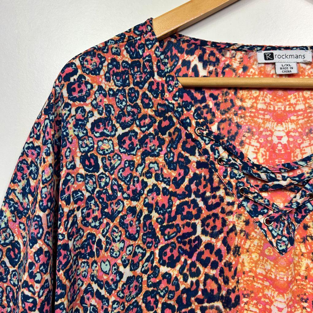 Rockmans Orange Abstract Print Top - Size L/XL - Image 3