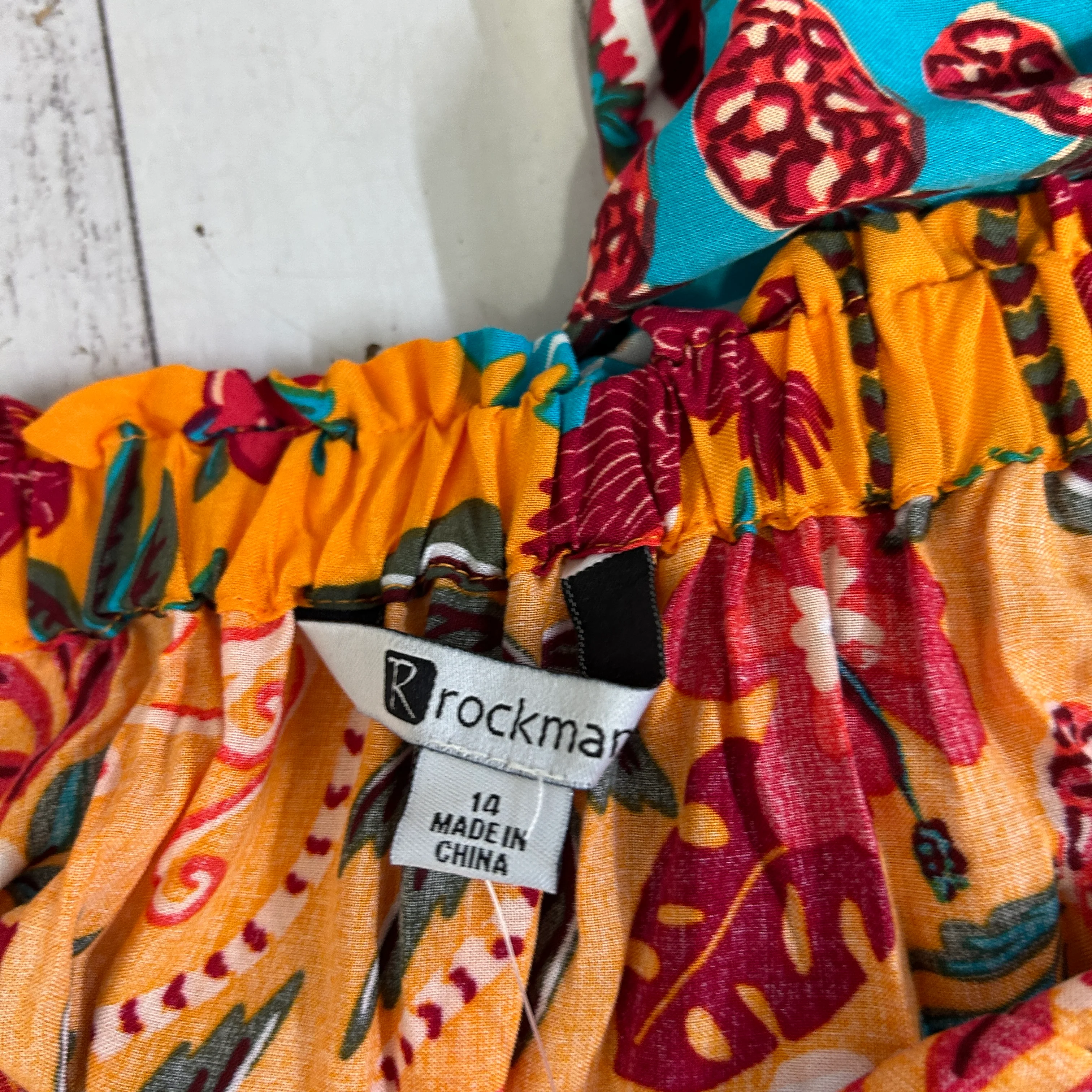 Rockmans Orange Floral Print Off The Shoulder Top - Size 14 - Image 5