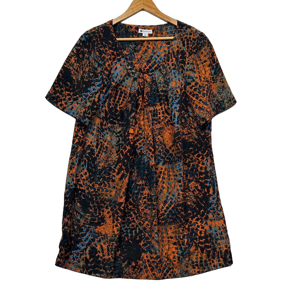 Rockmans Orange Print Top - Size 18