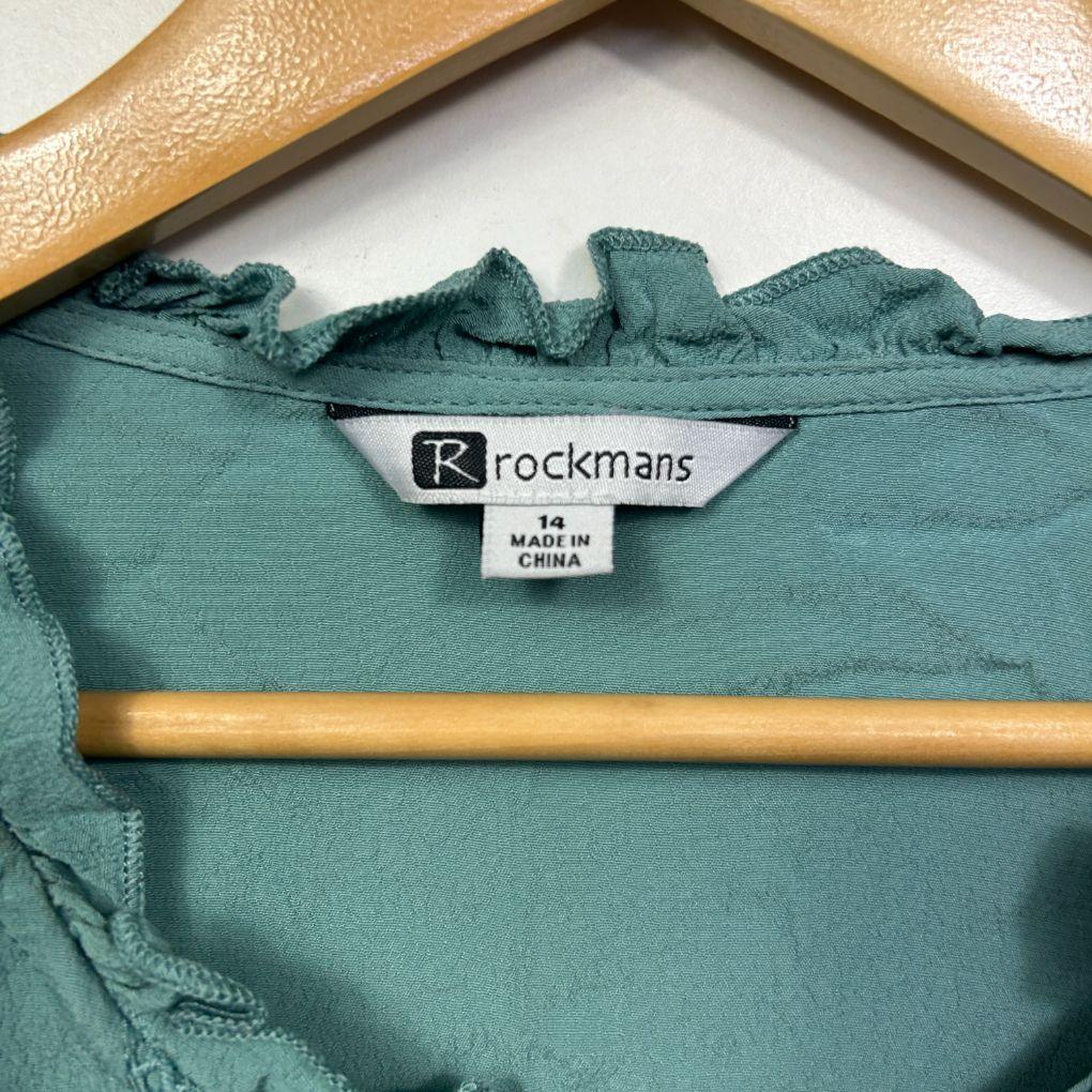 Rockmans Green 3/4 Sleeve Lace Detail Top - Size 14 - Image 3