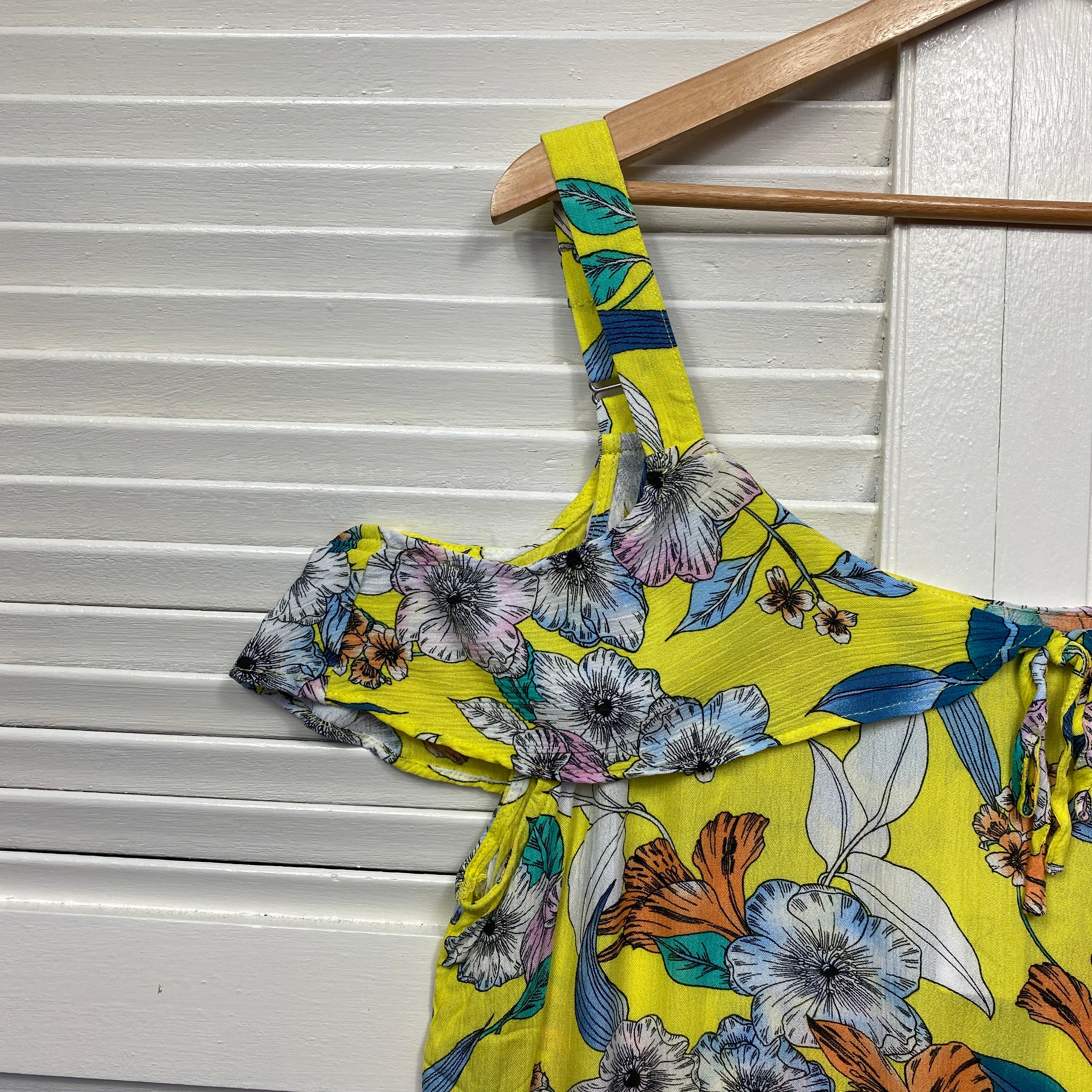 Rockmans Top Size 18 Yellow Floral Cold Shoulder Sleeve New - Image 3
