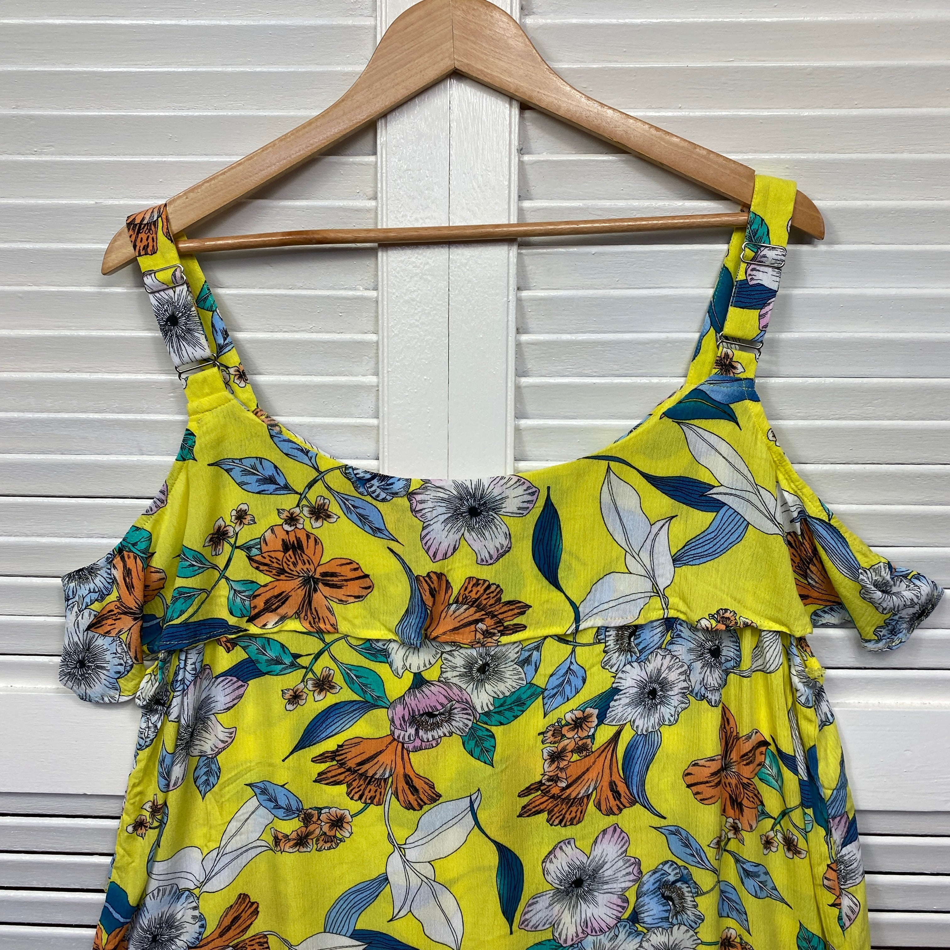 Rockmans Top Size 18 Yellow Floral Cold Shoulder Sleeve New - Image 7