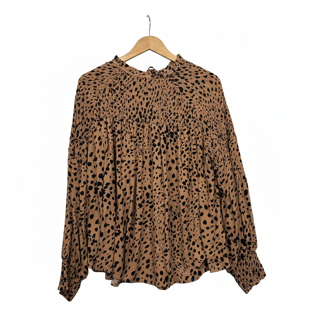 SASS Tan Black Animal Print Top - Size 16 - Image 2