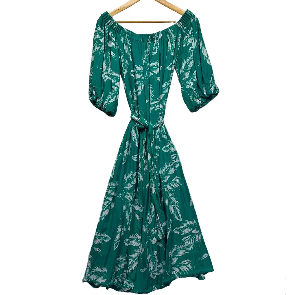 Seed Heritage Teal Leaf Print Dress - Size L