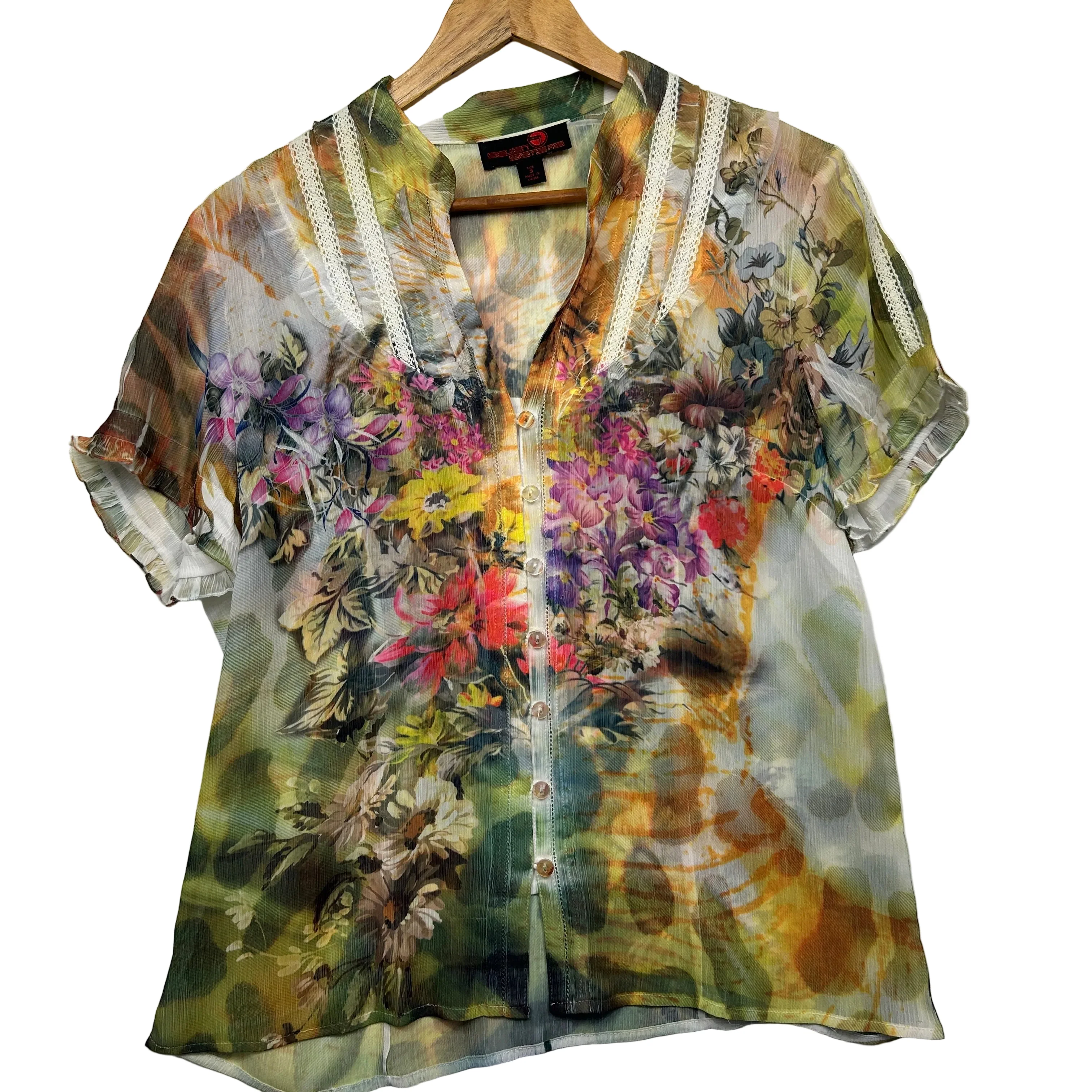 Seven Sisters Multicoloured Floral Sheer Blouse - Size 3 14/16