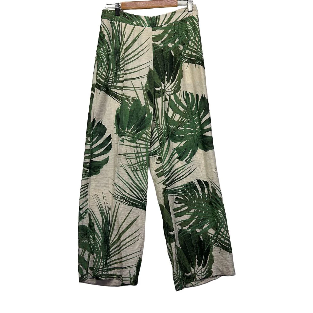 Sheike Green Palm Leaf Print Wide Leg Pants - Size 12