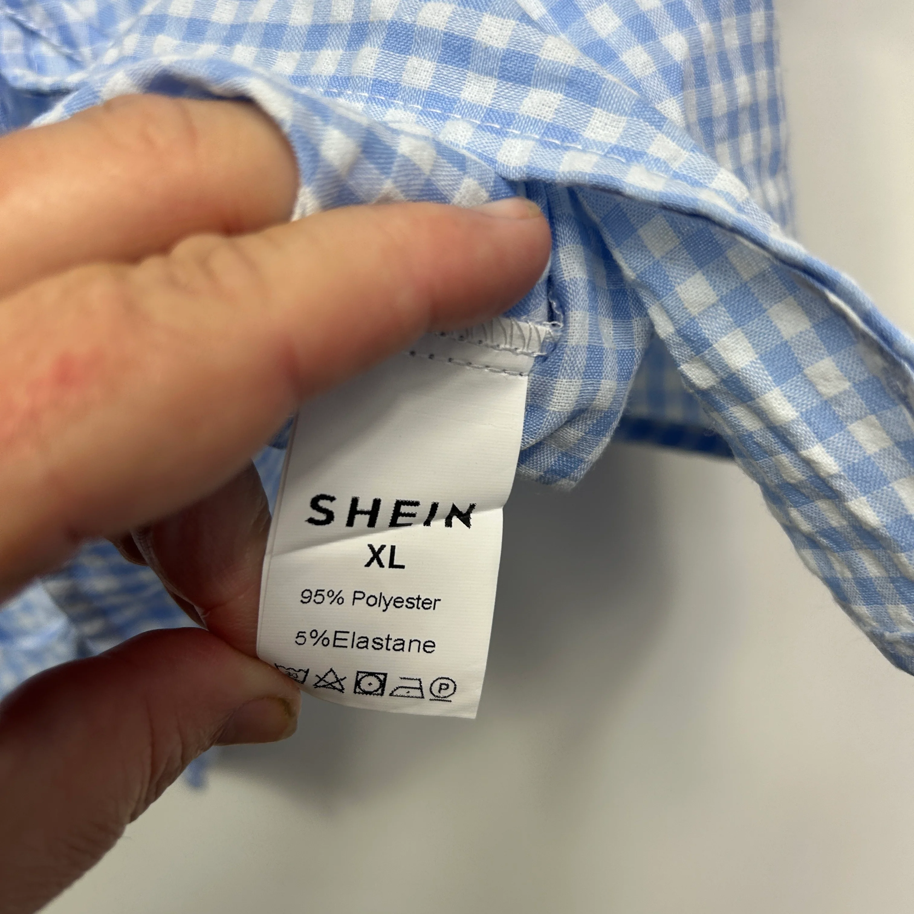 Shein Blue Gingham Check Short Sleeve V-Neck Casual Top Tie Front Blouse Size XL - Image 3