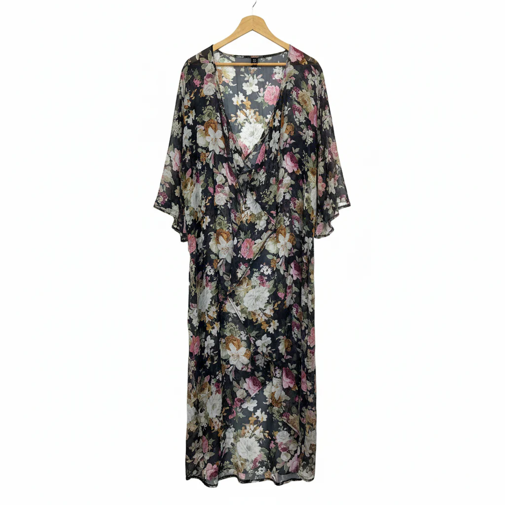 Shein Curve Black Floral Kimono - Size 16/18 - Image 2