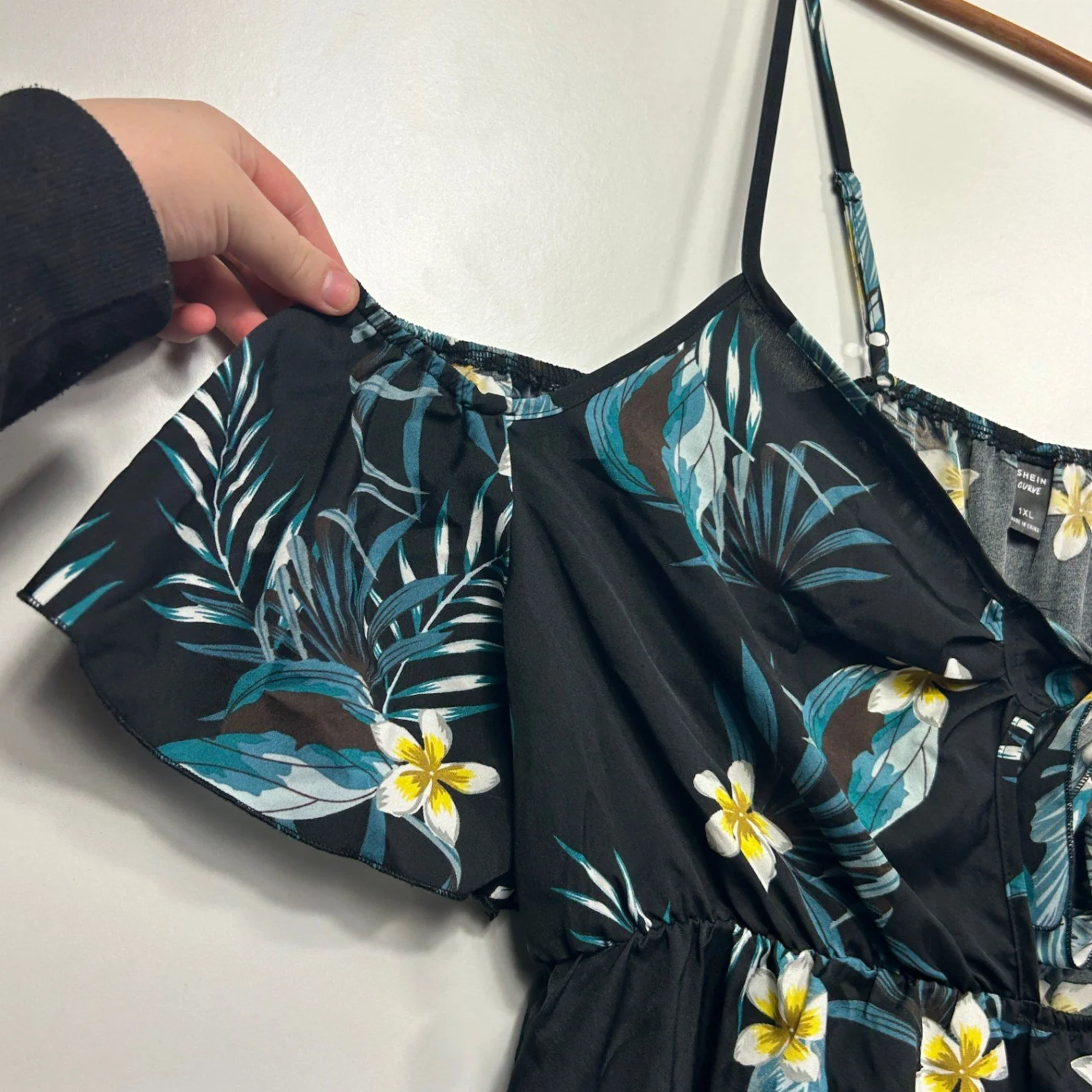 SHEIN Curve Black Floral Off Shoulder Short Sleeve Playsuit Romper 1XL 16 - Image 6