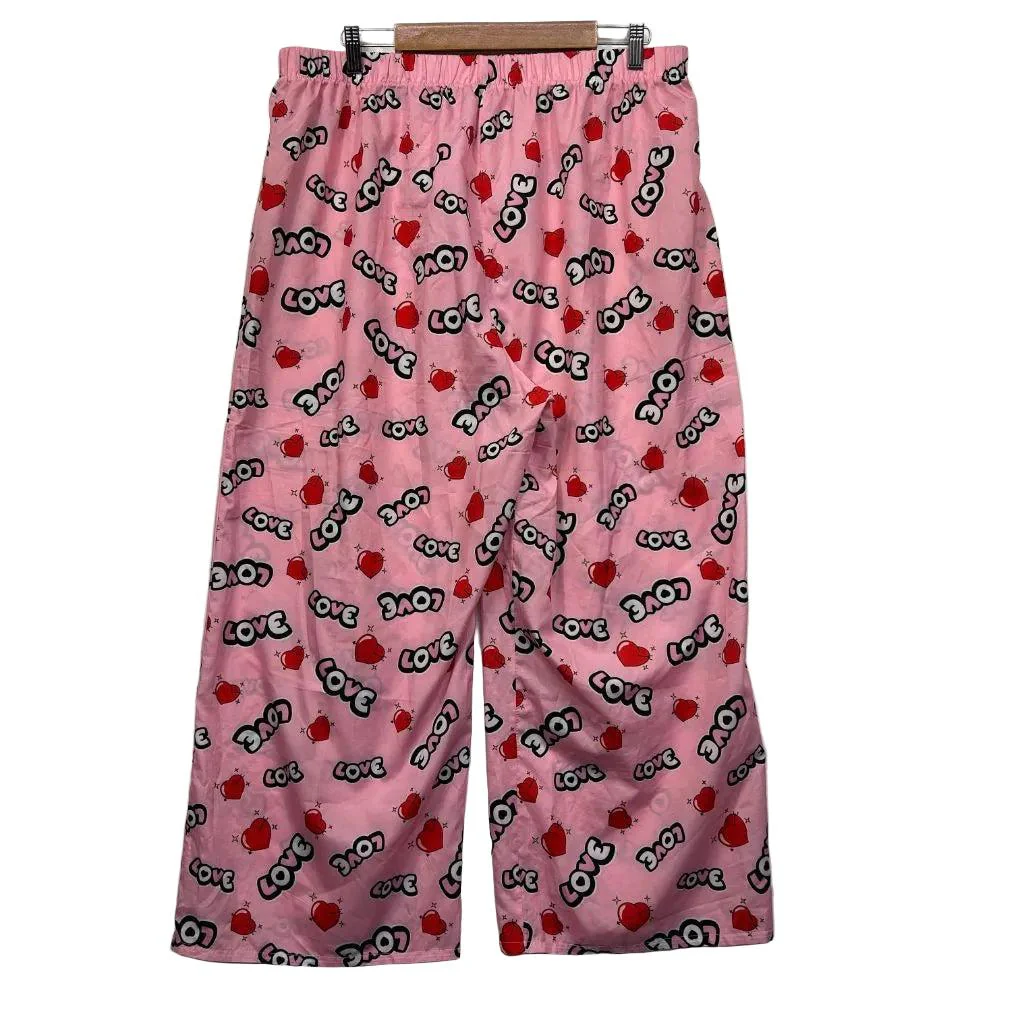 Shein Curve Pink Love Print Pyjama Pants - Size 3XL
