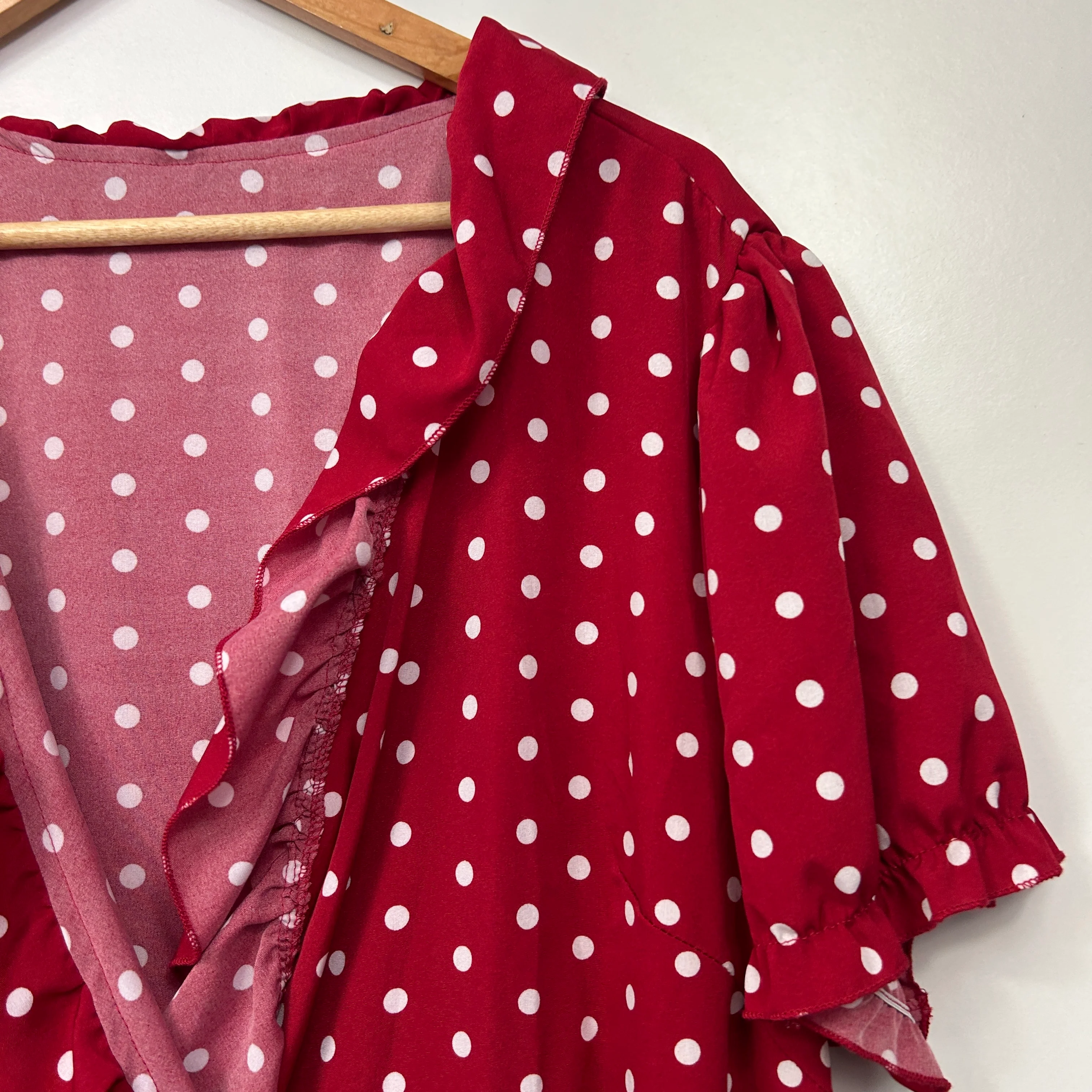 Shein Curve Red & White Polka Dot Wrap Dress - Size 2XL - Image 2