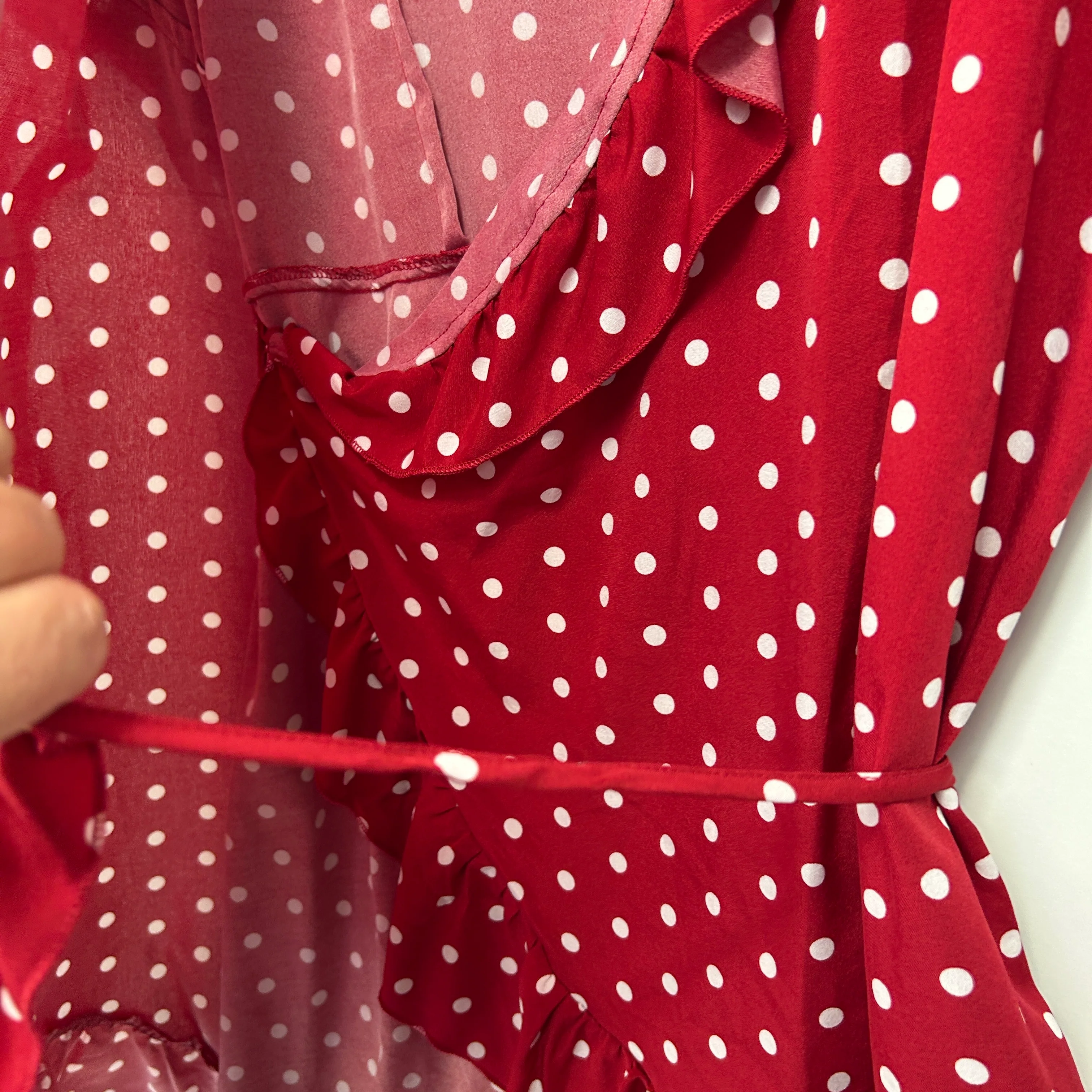 Shein Curve Red & White Polka Dot Wrap Dress - Size 2XL - Image 3