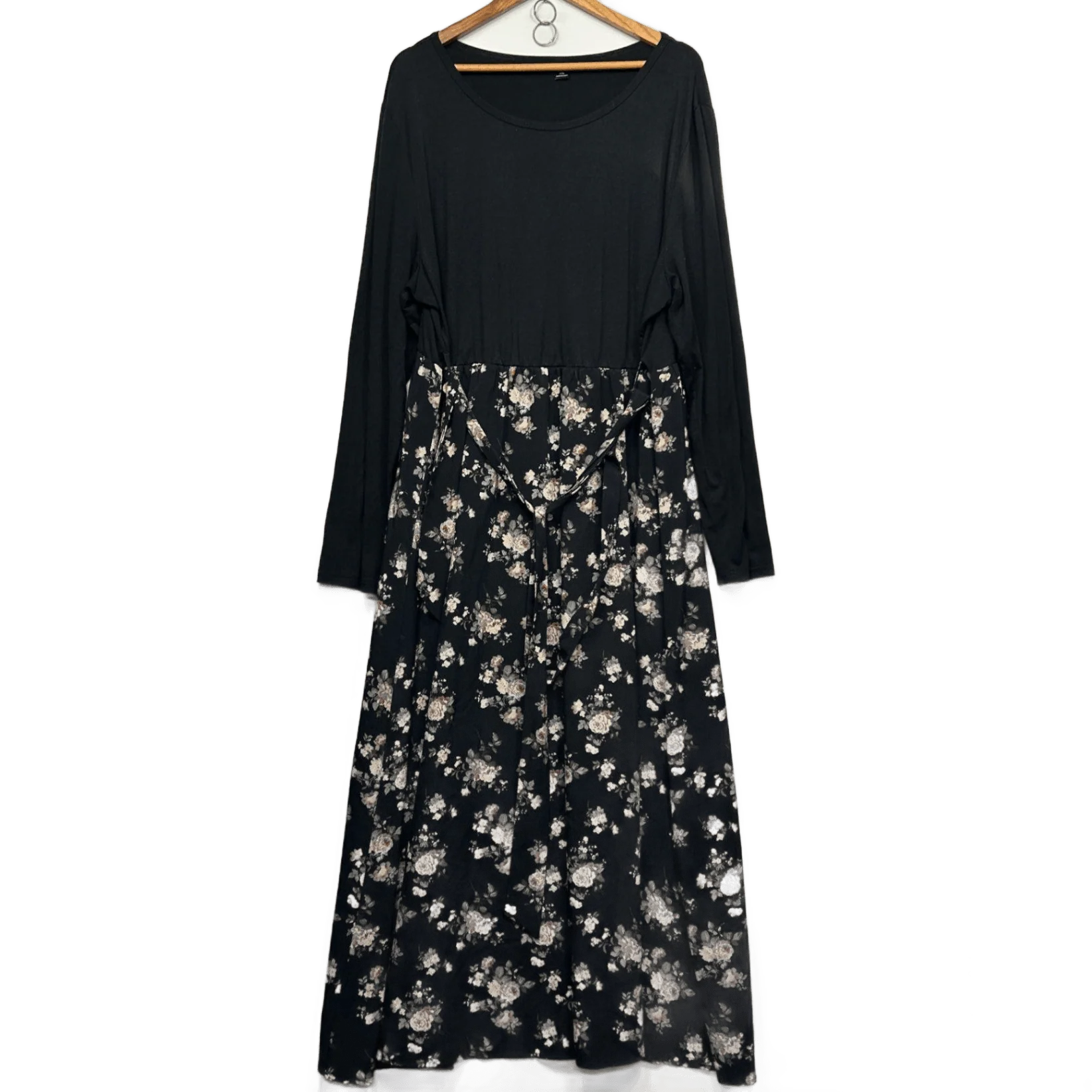 Shein Maxi Dress Size 4XL Black Long Sleeve Floral Long Length