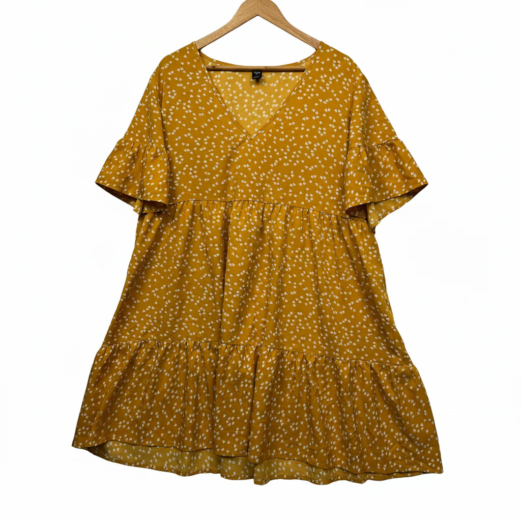 Shein Mustard Yellow Heart Print Dress - Size 1XL