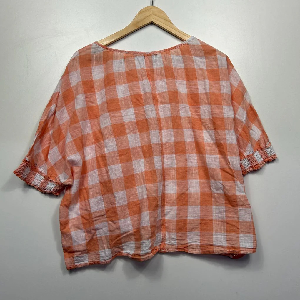 Soul Sparrow Orange Gingham Check Cotton Top Size S/M (Oversized) - Image 2