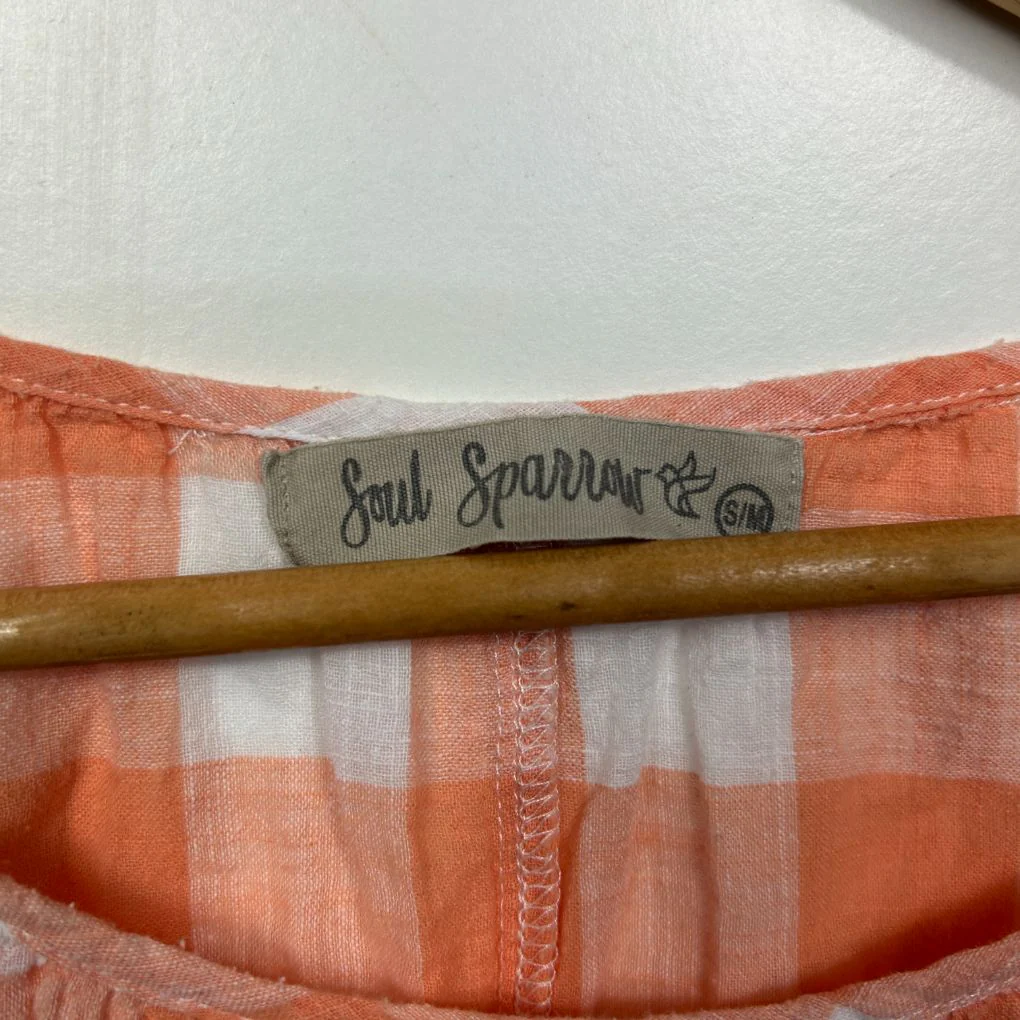 Soul Sparrow Orange Gingham Check Cotton Top Size S/M (Oversized) - Image 3