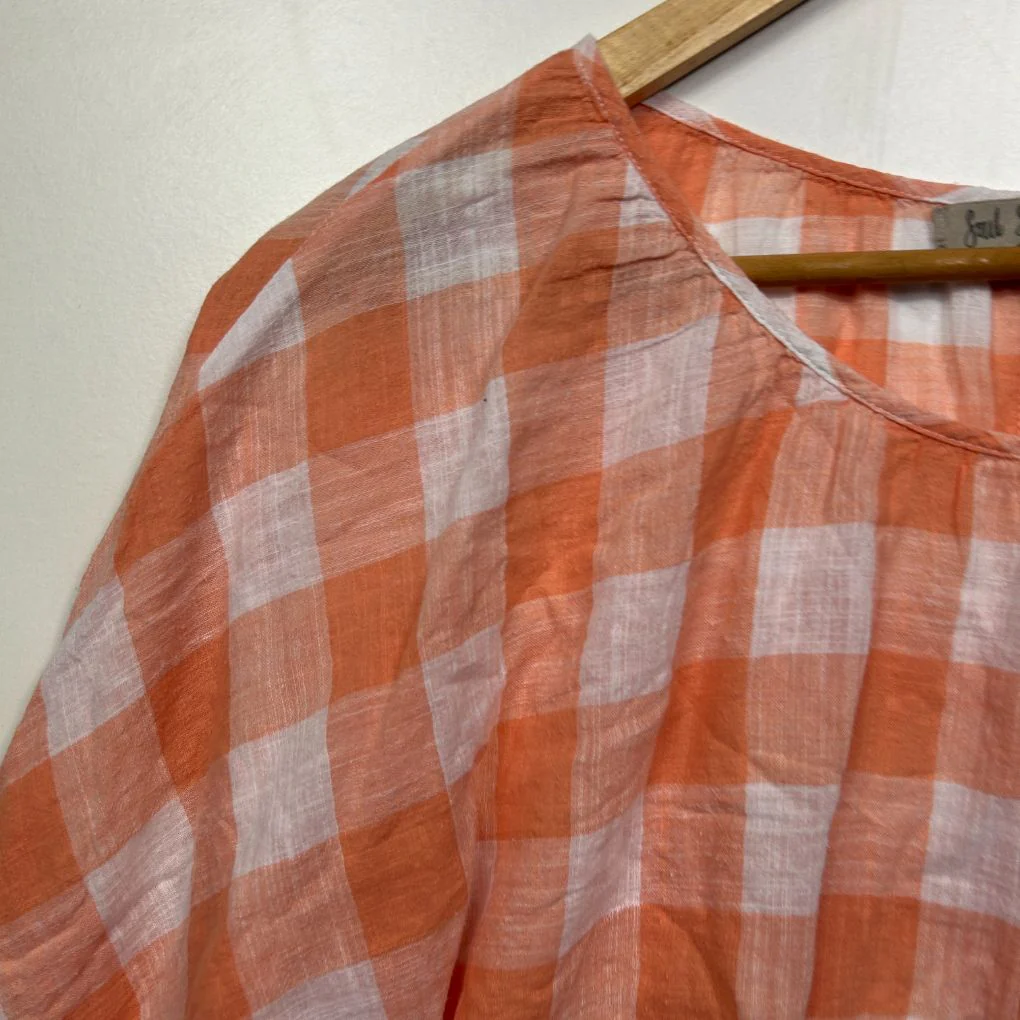 Soul Sparrow Orange Gingham Check Cotton Top Size S/M (Oversized) - Image 5