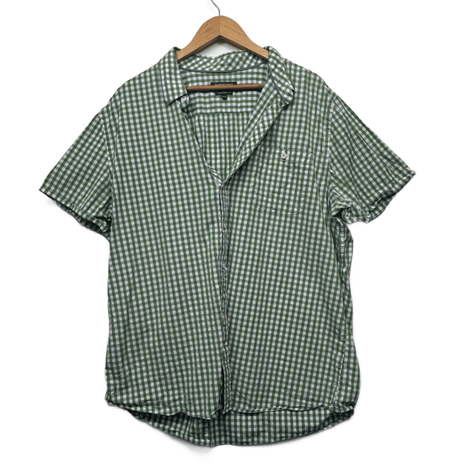 Sportscraft Shirts Men Green White Size 3XL Regular Fit Short Sleeve Gingham Check